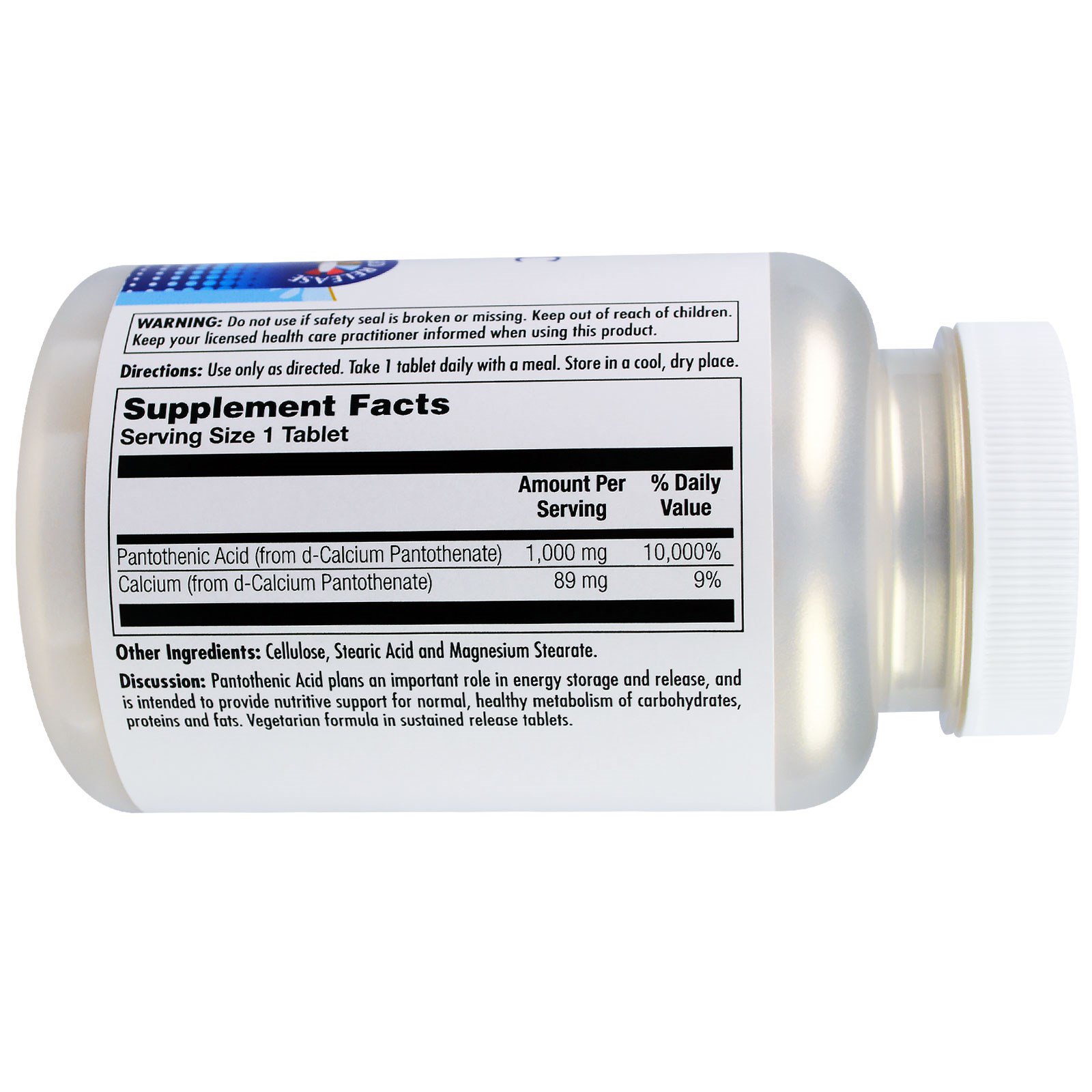 KAL, Ácido Pantotênico, 1000 mg, 100 Comprimidos - Imagem 2