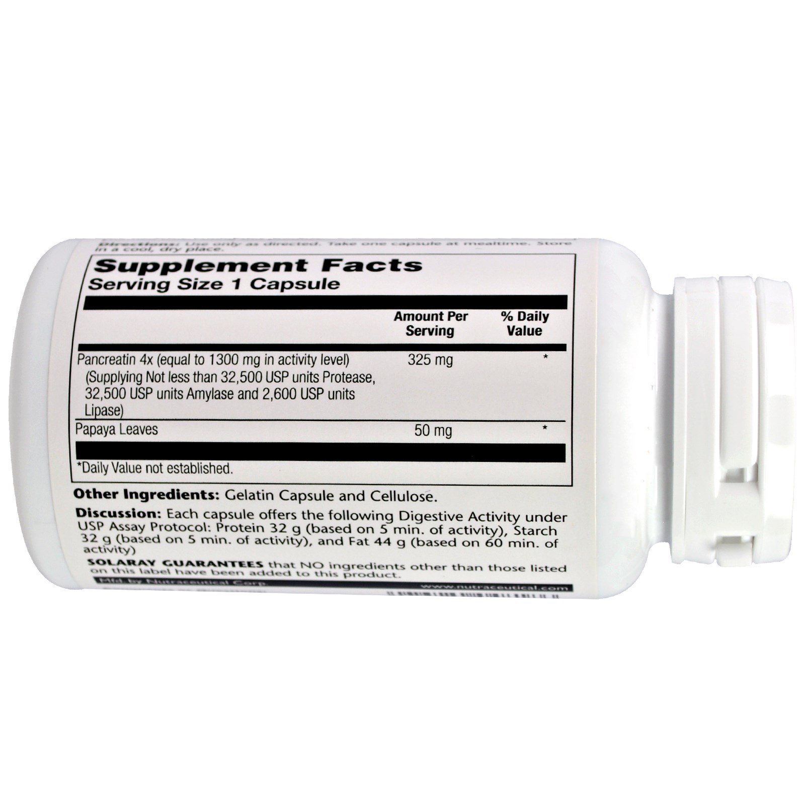 Solaray, Pancreatin 1300, 90 Capsules - Imagem 2