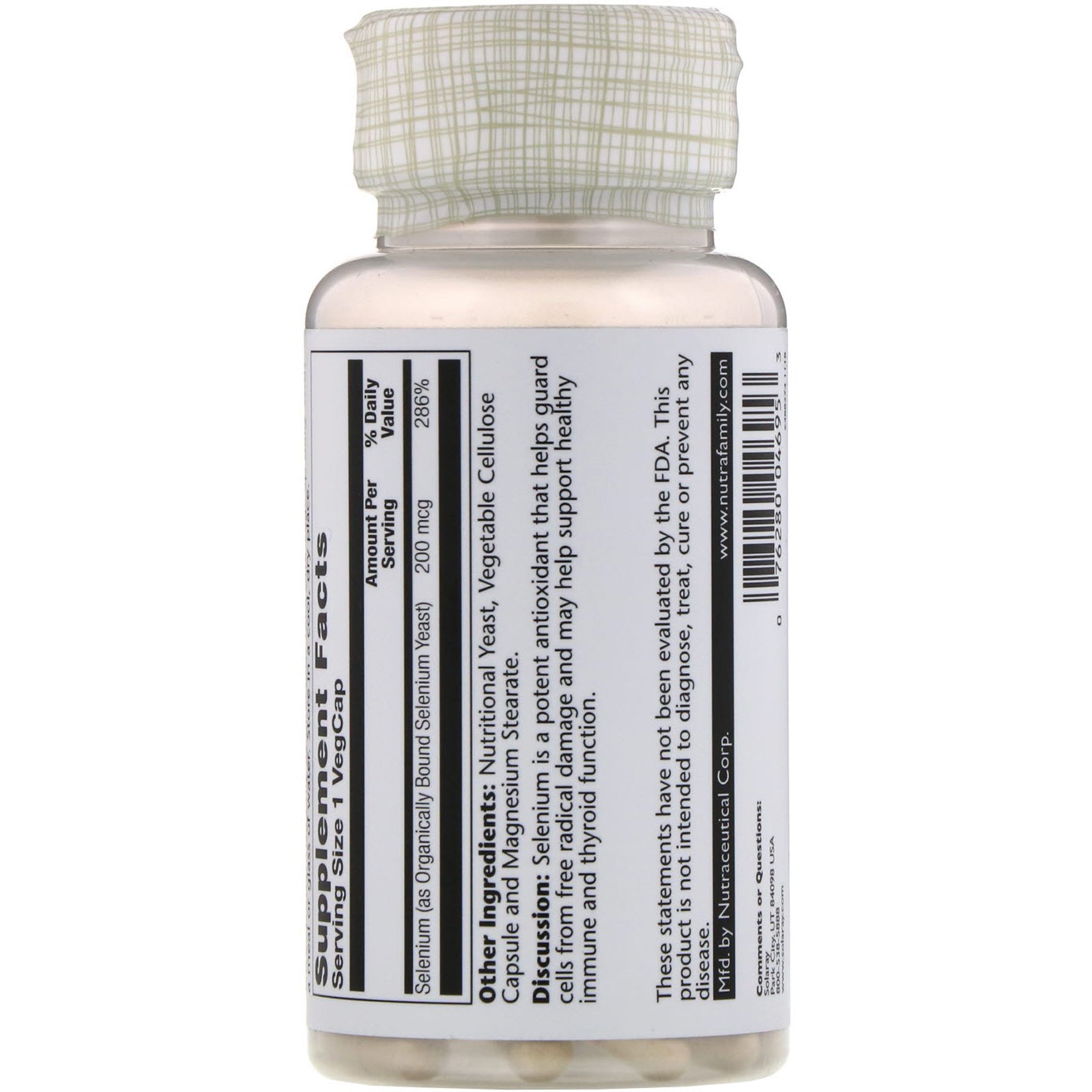 Solaray, Selênio, 200mcg, 100 cápsulas vegetais - Imagem 2