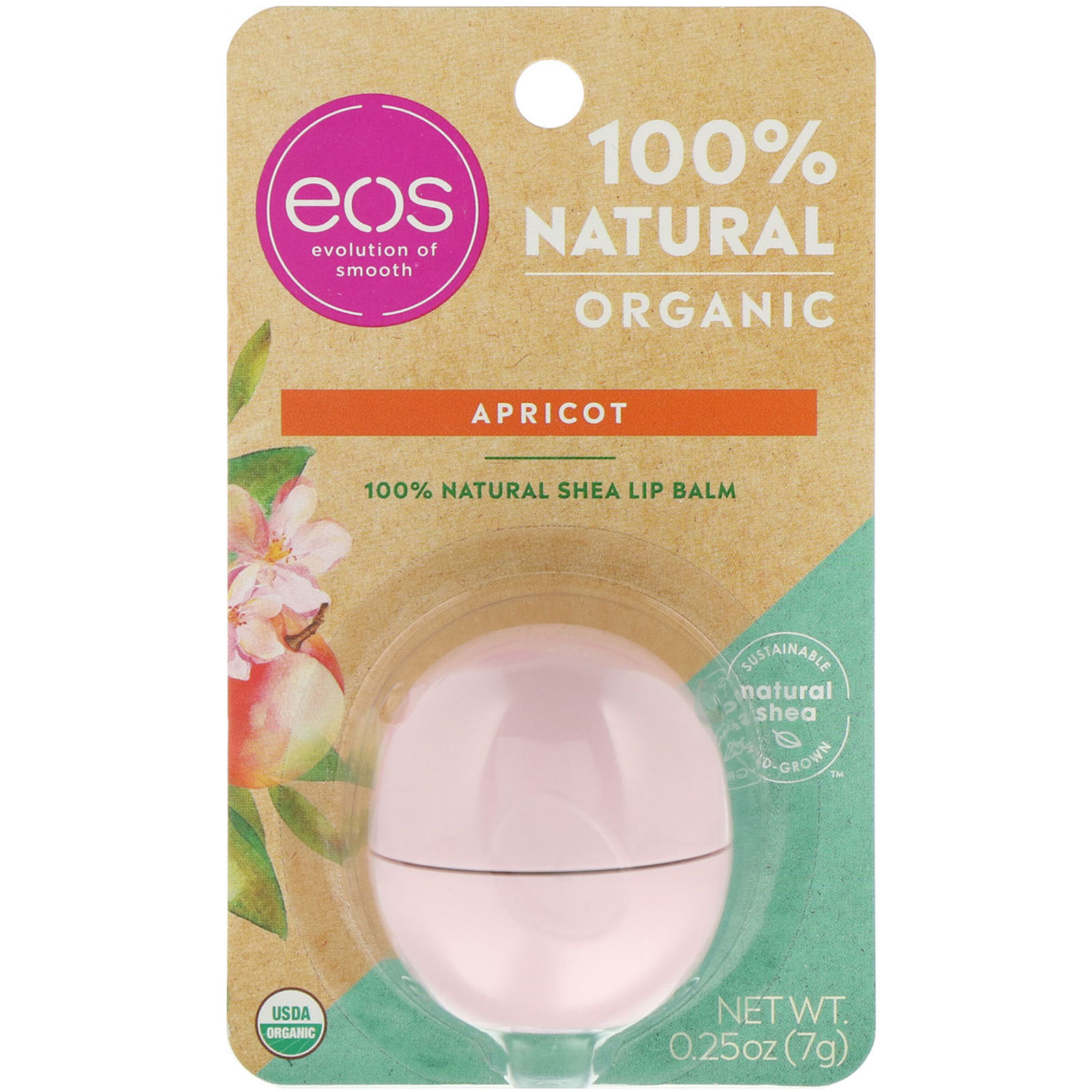 EOS, 100% Natural Shea Lip Balm, Apricot, 0.25 oz (7 g) - Imagem 2