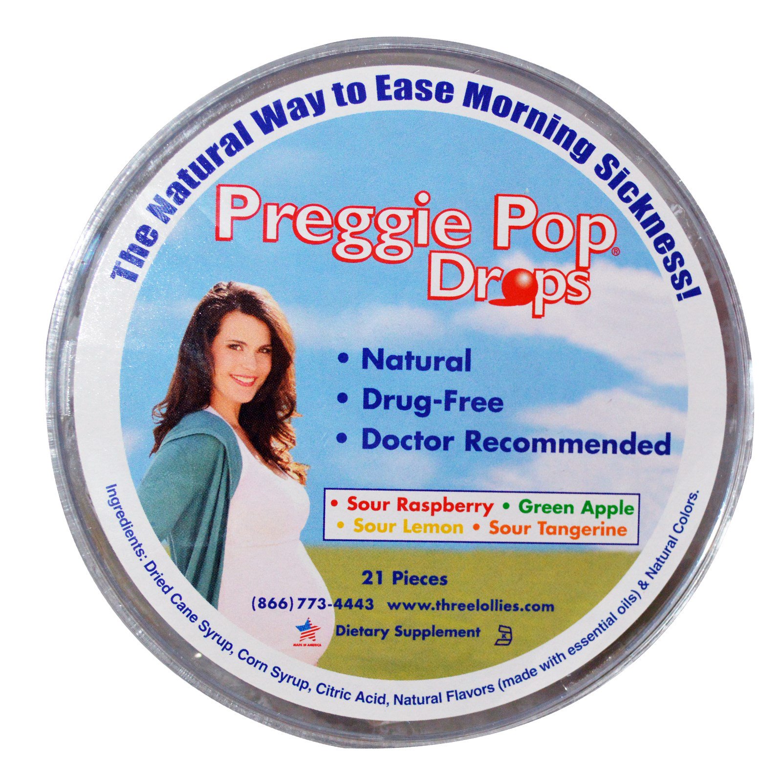 Three Lollies, Preggie Pop Drops, Frutas Ácidas, 21 Unidades