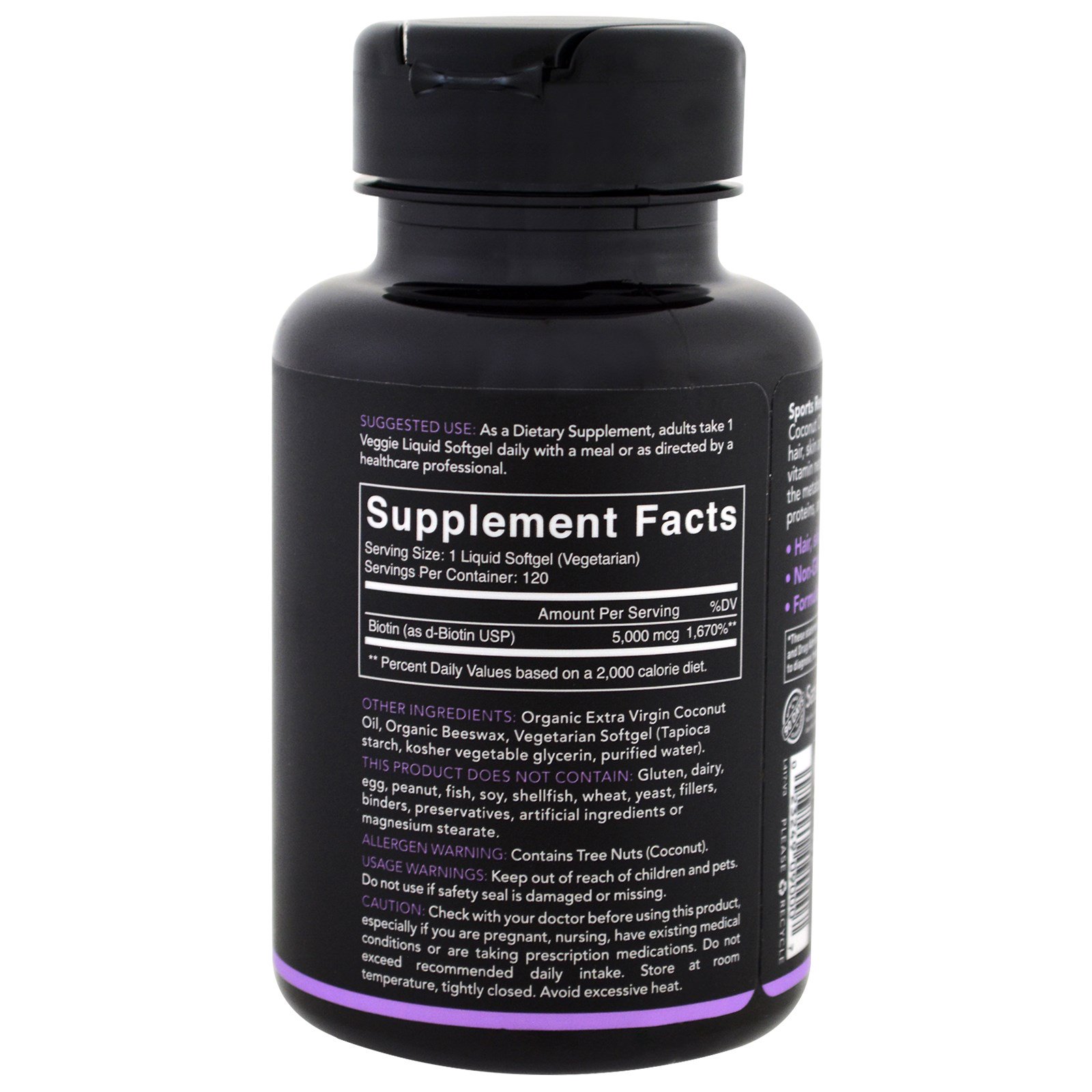 Sports Research, Biotina com Óleo de Coco, 5.000 mcg, 120 Cápsulas Softgel Vegetais - Imagem 2