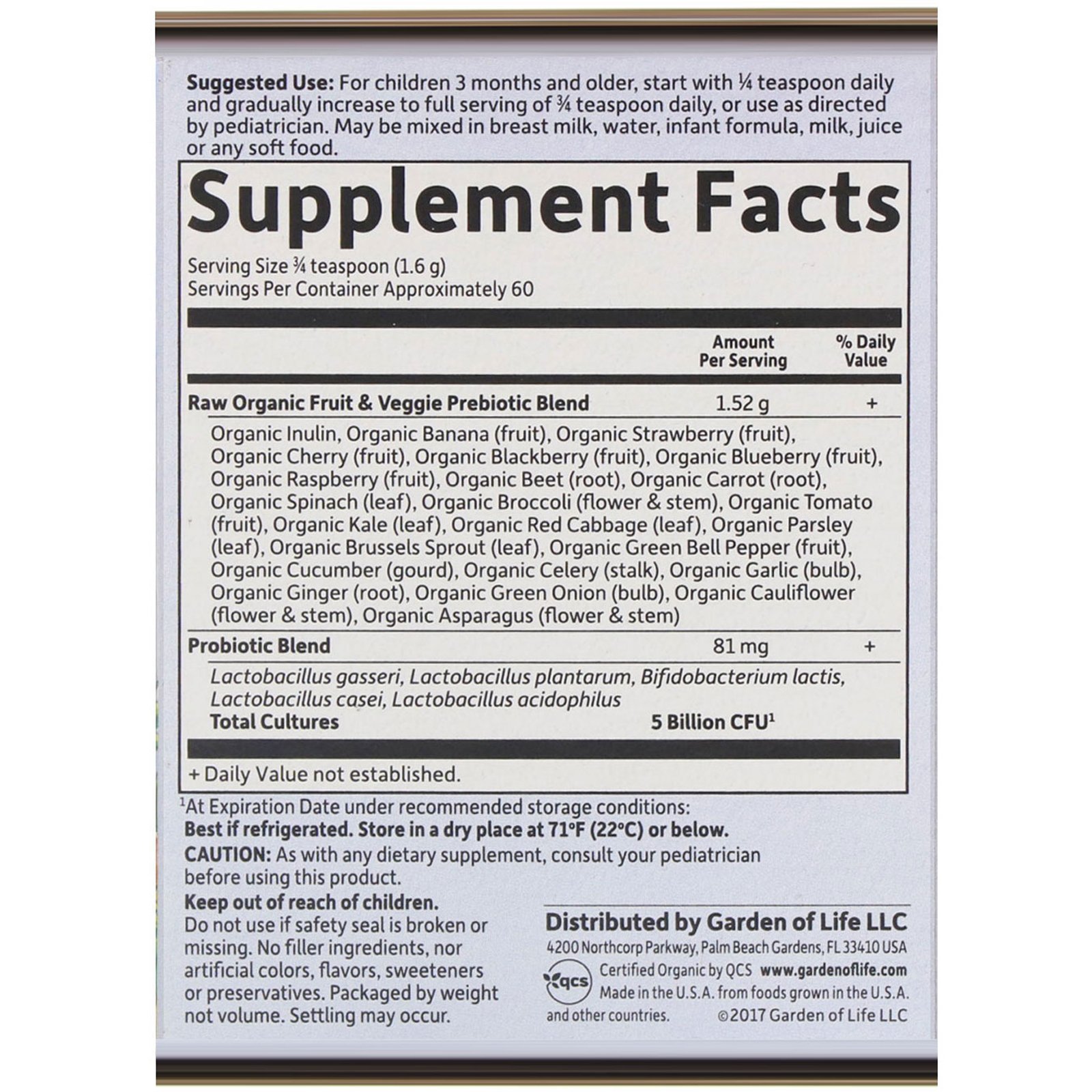 Garden of Life, RAW Probiotics, Crianças, 96 g (3,4 oz) - Imagem 2