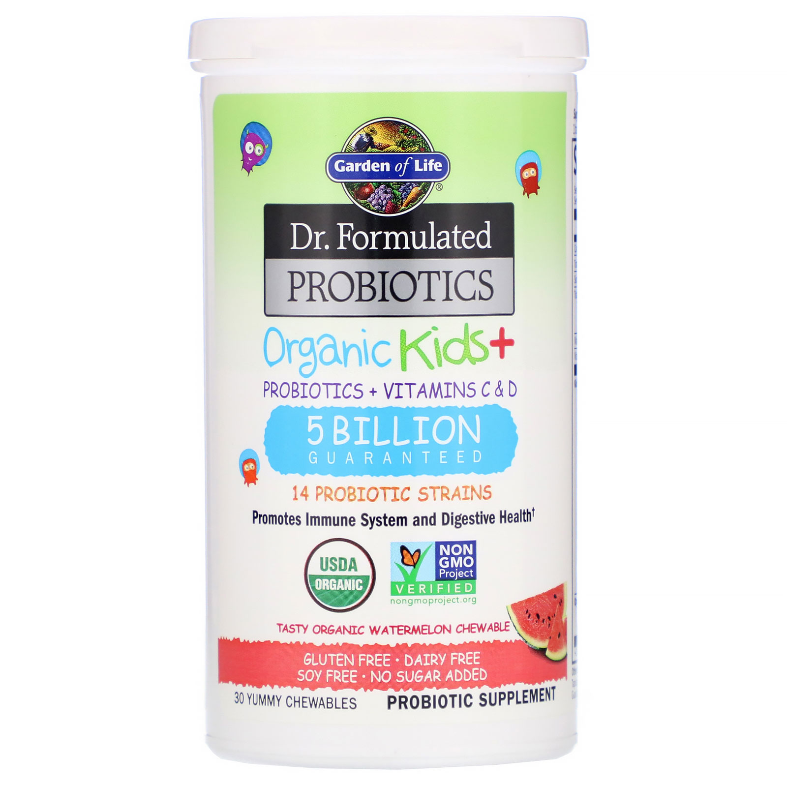 Garden of Life, Dr. Formulated Probiotics, Organic Kids +, Tasty Organic Watermelon, 30 Deliciosos Comprimidos Mastigáveis - Imagem 3