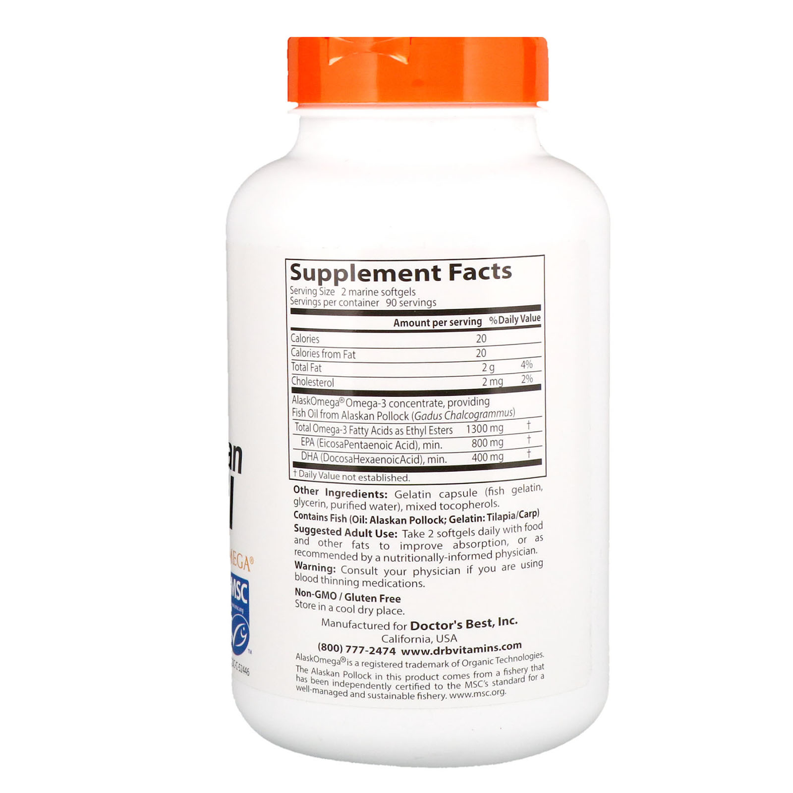 Doctor's Best, Óleo de Peixe Selvagem Puro do Alasca com AlaskOmega, 180 Cápsulas Softgel Marinhas - Imagem 2