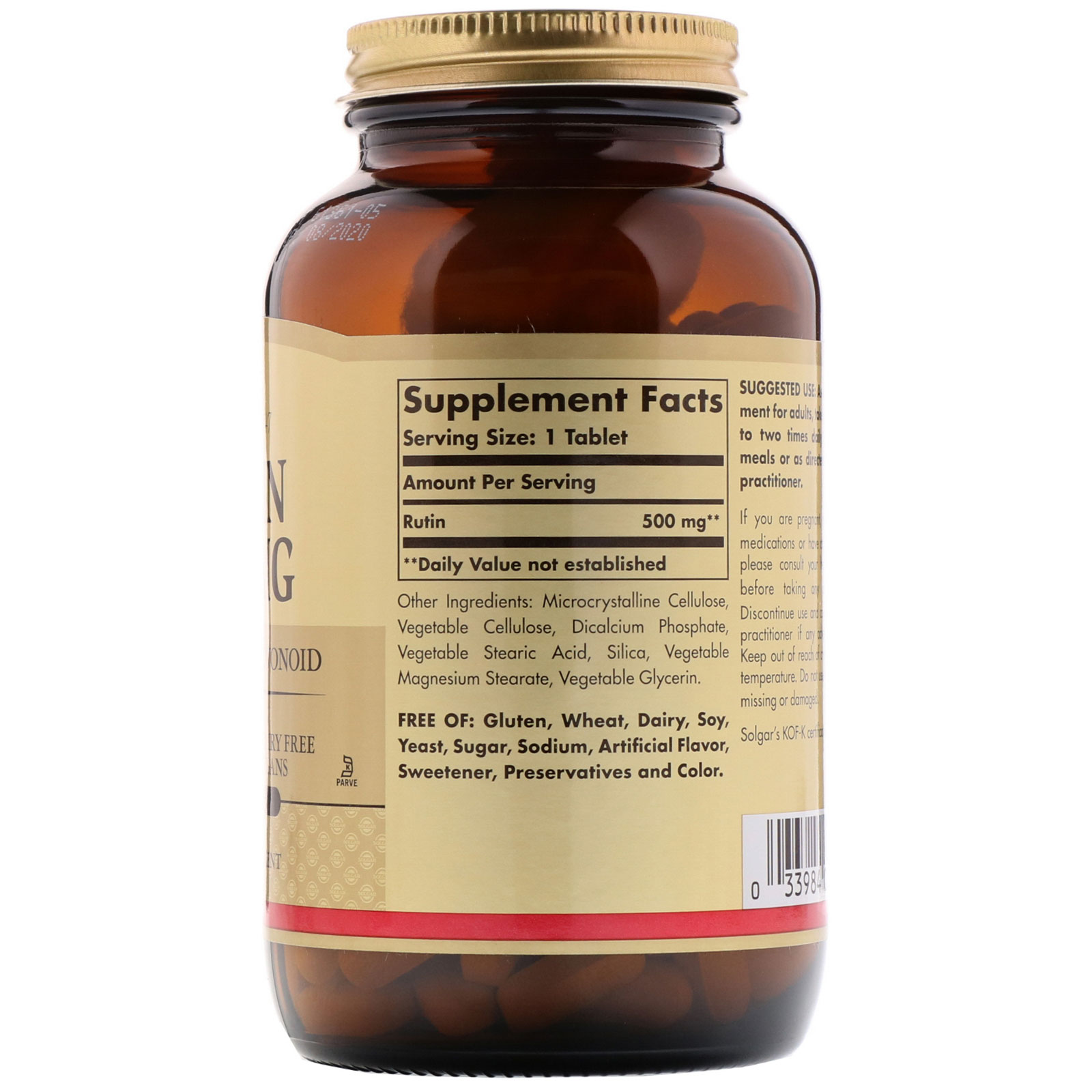 Solgar, Rutina, 500 mg, 250 Comprimidos - Imagem 2