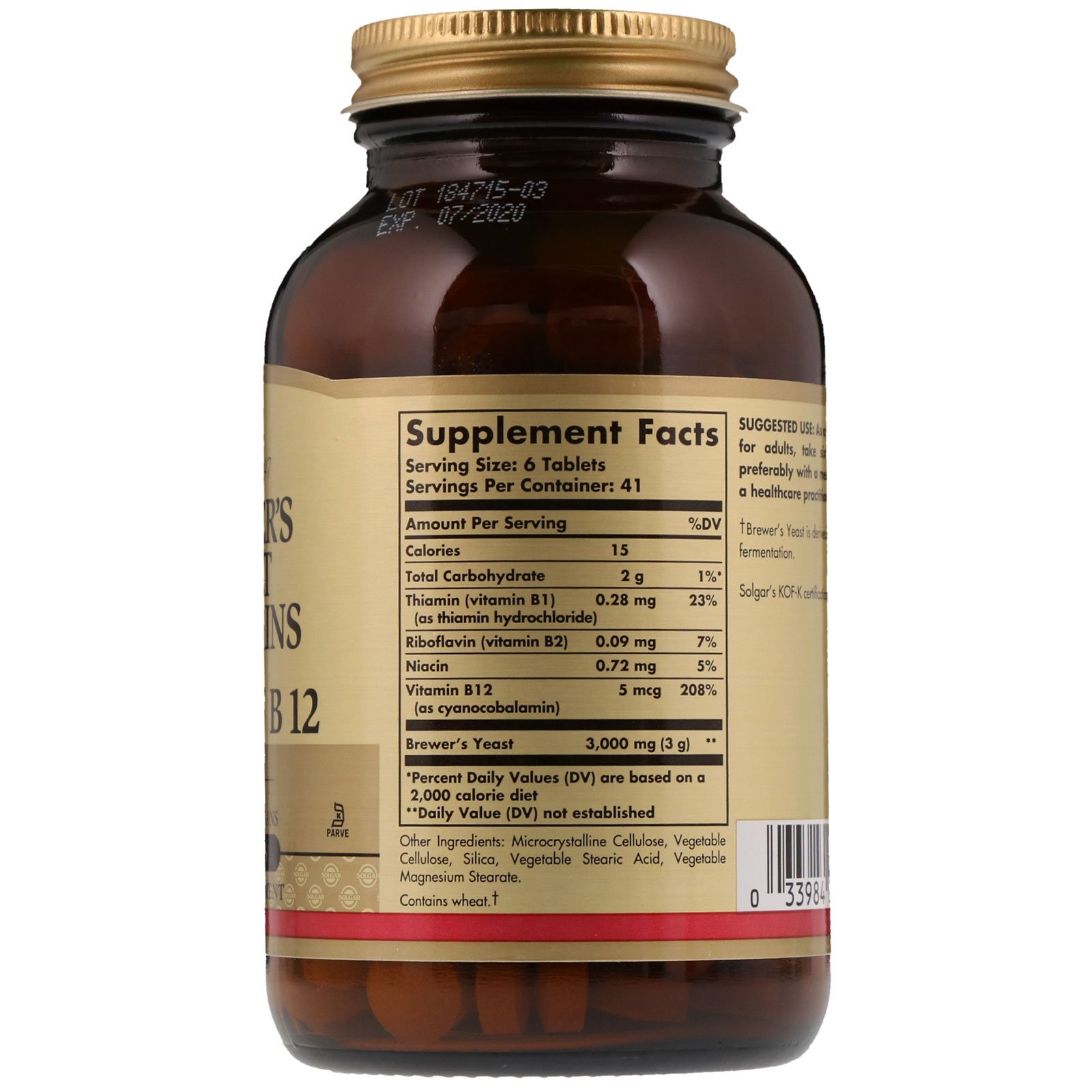 Solgar, Levedura de Cerveja, 7 1/2 Grãos, com Vitamina B12, 250 Comprimidos - Imagem 2