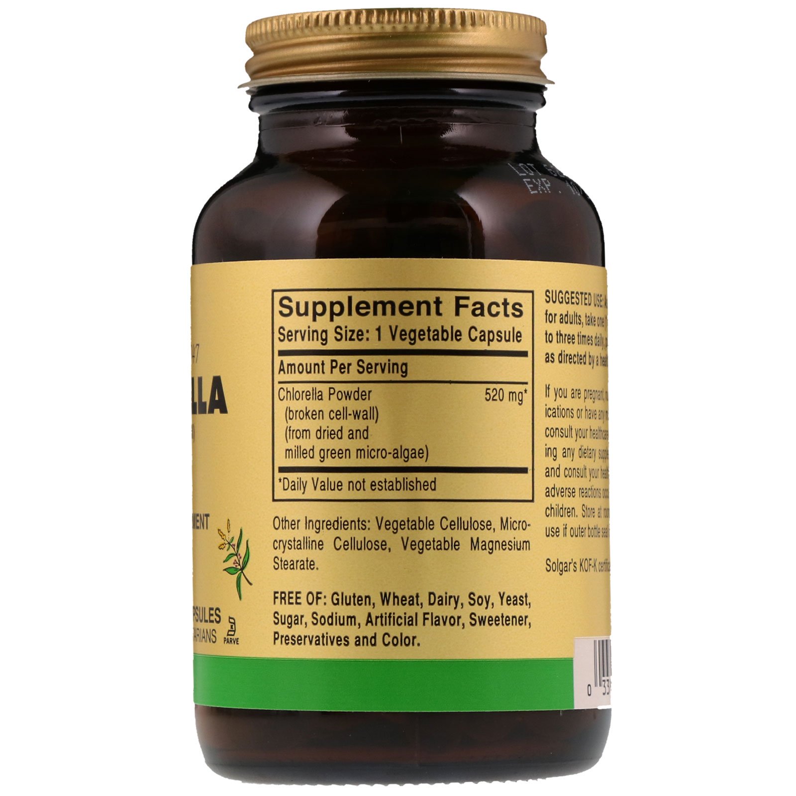 Solgar, Chlorella (Parede Celular Quebrada), 100 Cápsulas Vegetais - Imagem 2