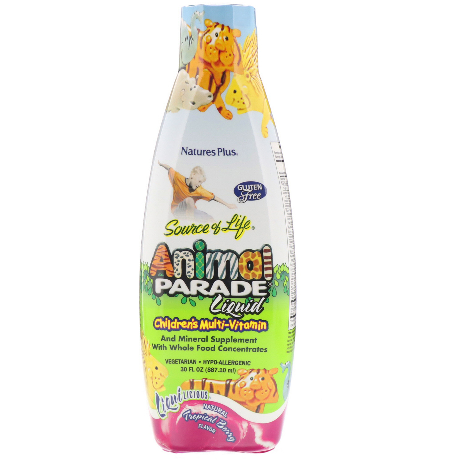 Nature's Plus, Source of Life, Animal Parade Liquid, Multivitamínico Infantil, Sabor Natural de Baga Tropical, 887,10 ml (30 fl oz)