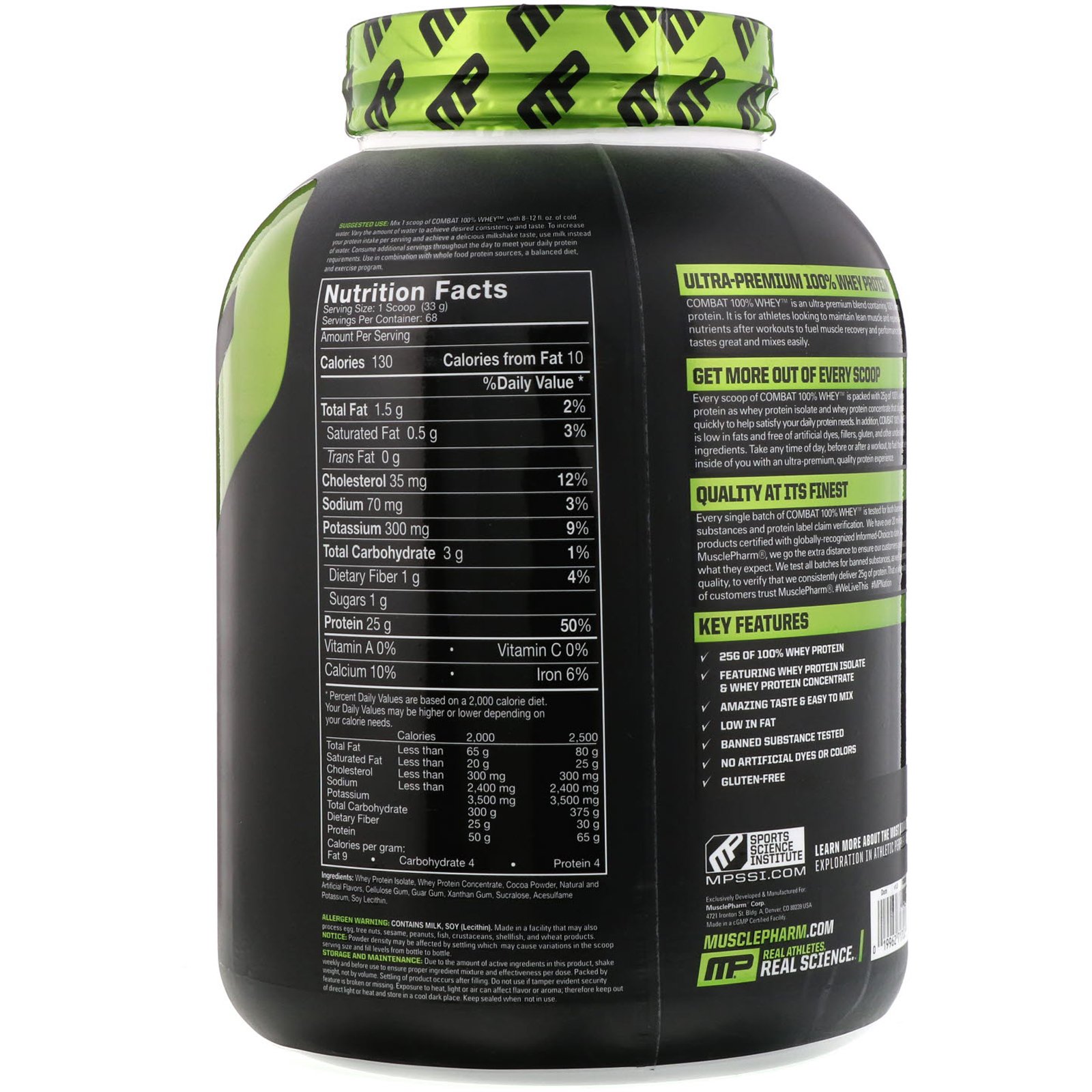 MusclePharm, Combat, 100% Proteína de Soro de Leite, Leite com Chocolate, 5 lbs (2269 g) - Imagem 2