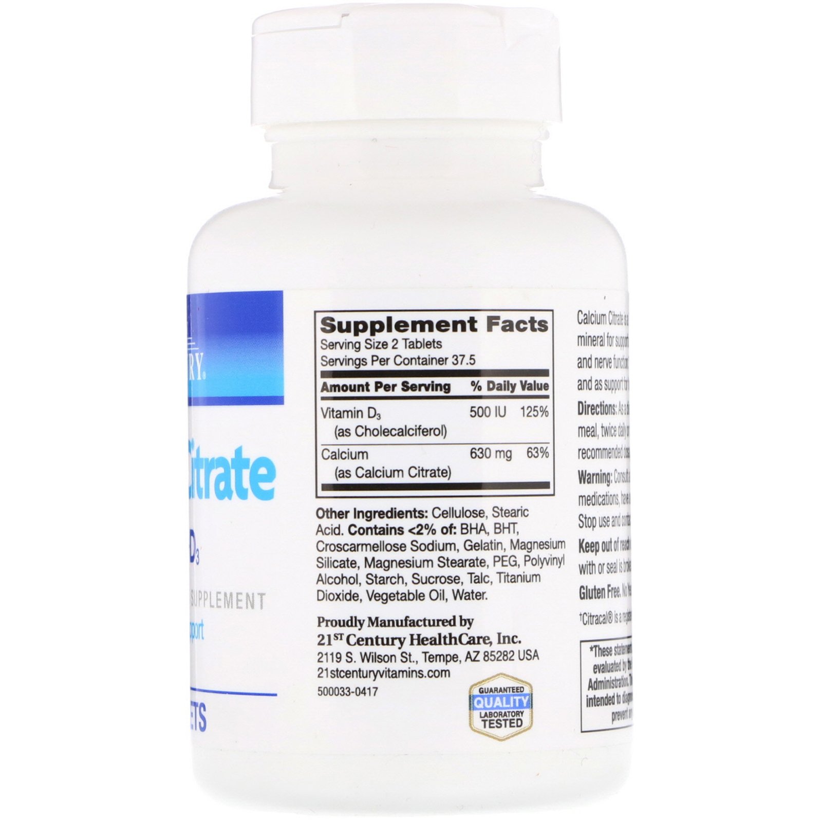 21st Century, Calcium Citrate Maximum + D3, 75 Tablets - Imagem 2