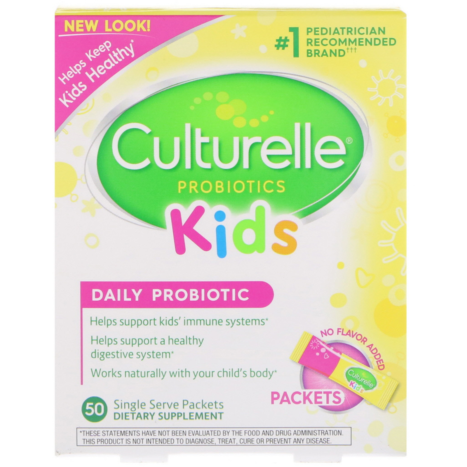 Culturelle, Crianças, Probiótico Diário, Sem Sabor, 50 Pacotes de Porção Única