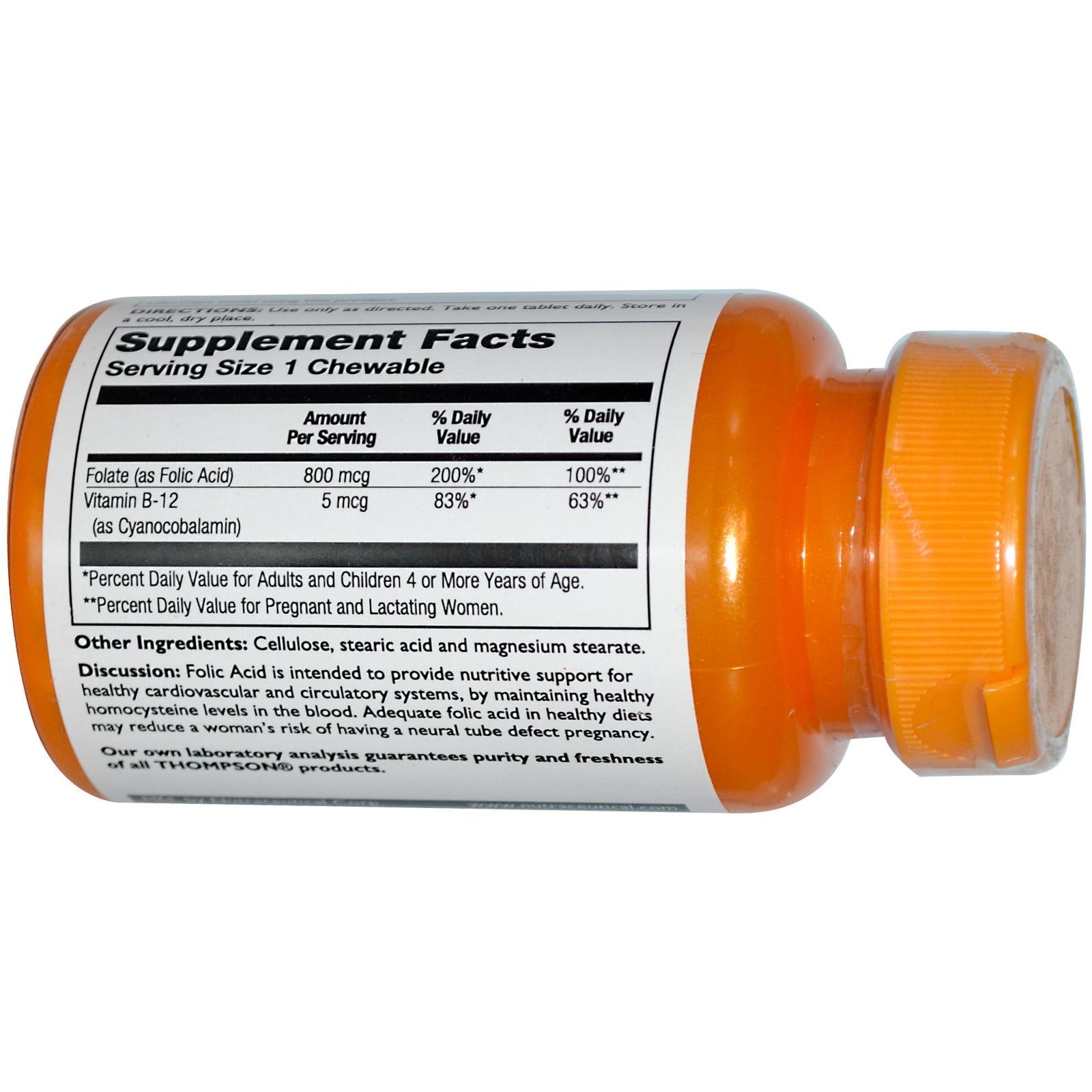 Thompson, Ácido Fólico, Plus B-12, 800 mcg, 30 Comprimidos - Imagem 2