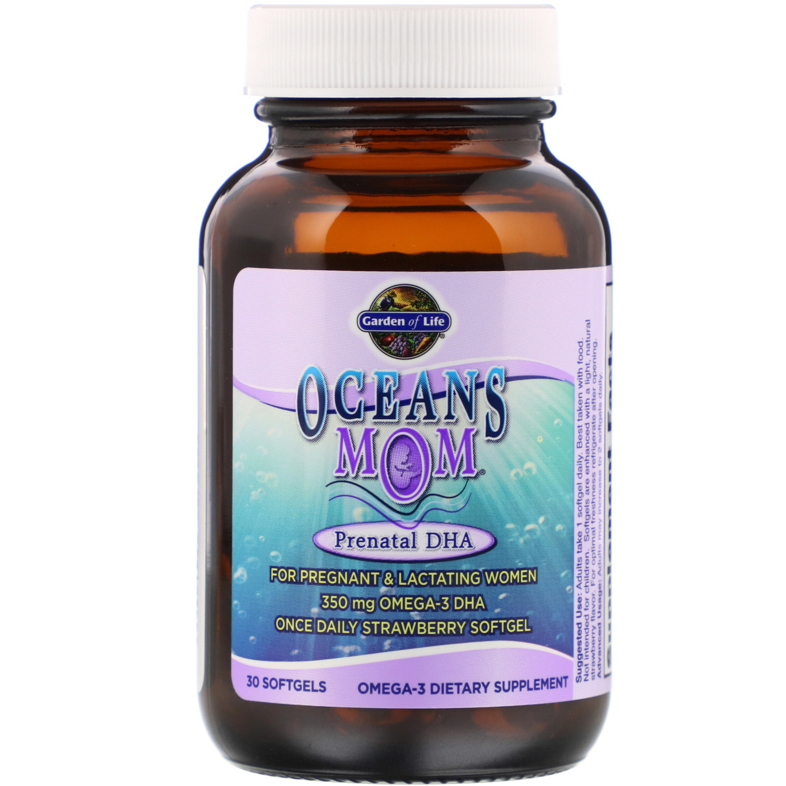 Garden of Life, Oceans Mom, DHA Pré-natal, Sabor de Morango, 30 Cápsulas Softgel - Imagem 3