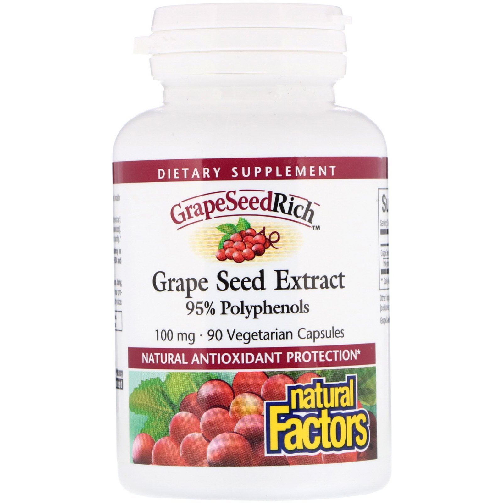Natural Factors, GrapeSeedRich, Extrato de Semente de Uva, 100 mg, 90 Cápsulas Vegetarianas