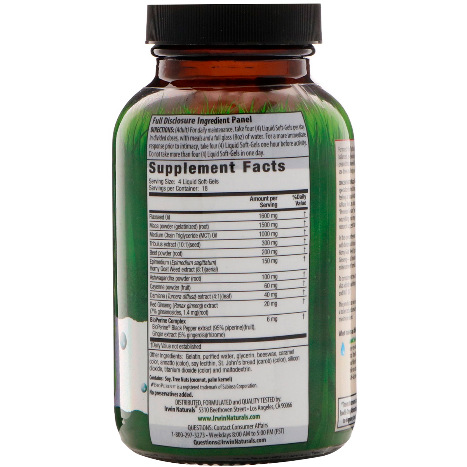 Irwin Naturals, Maca Concentrada e Ashwagandha, 75 Cápsulas Softgel Líquidas - Imagem 2