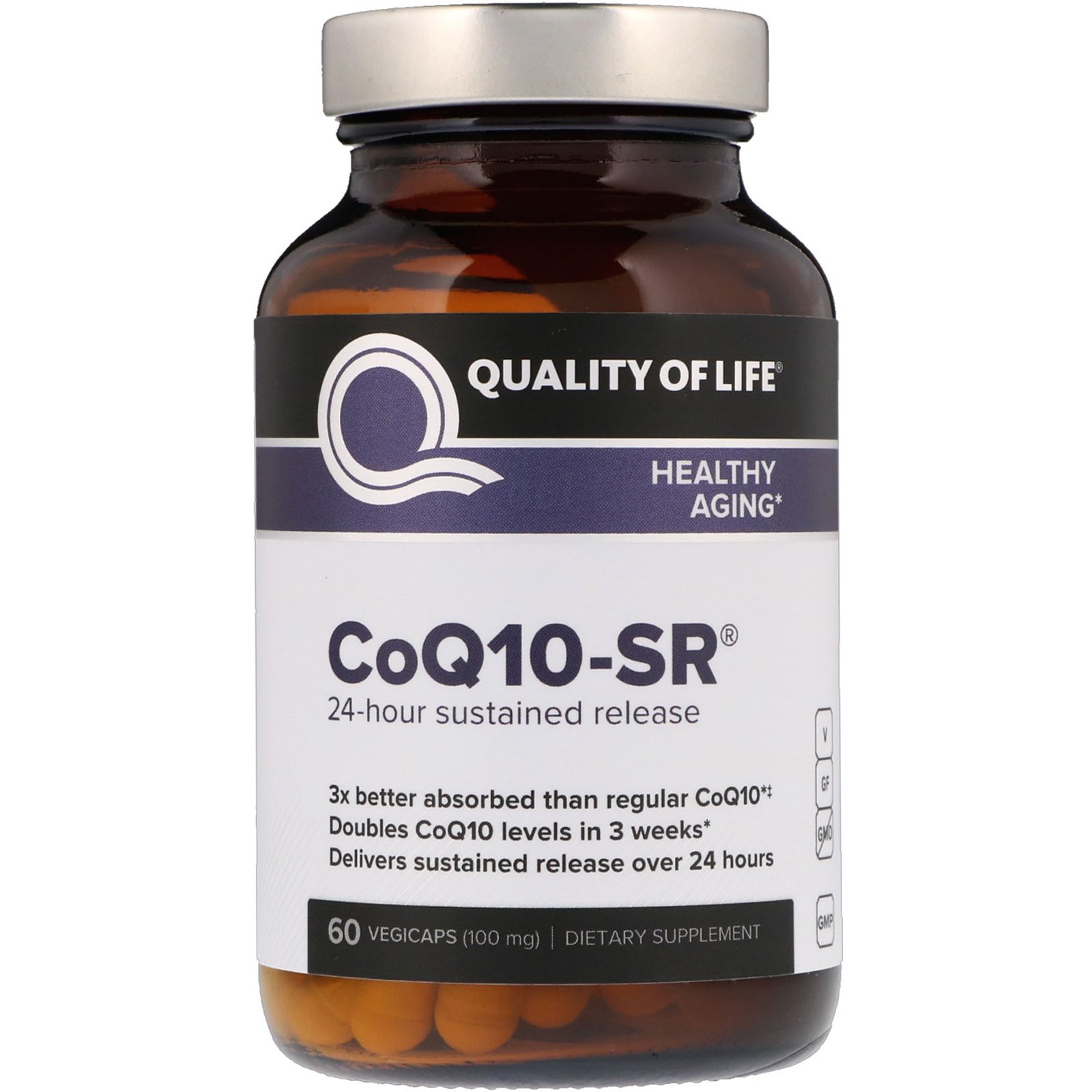 Quality of Life Labs, CoQ10-SR, 100 mg, 60 Cápsulas Vegetais