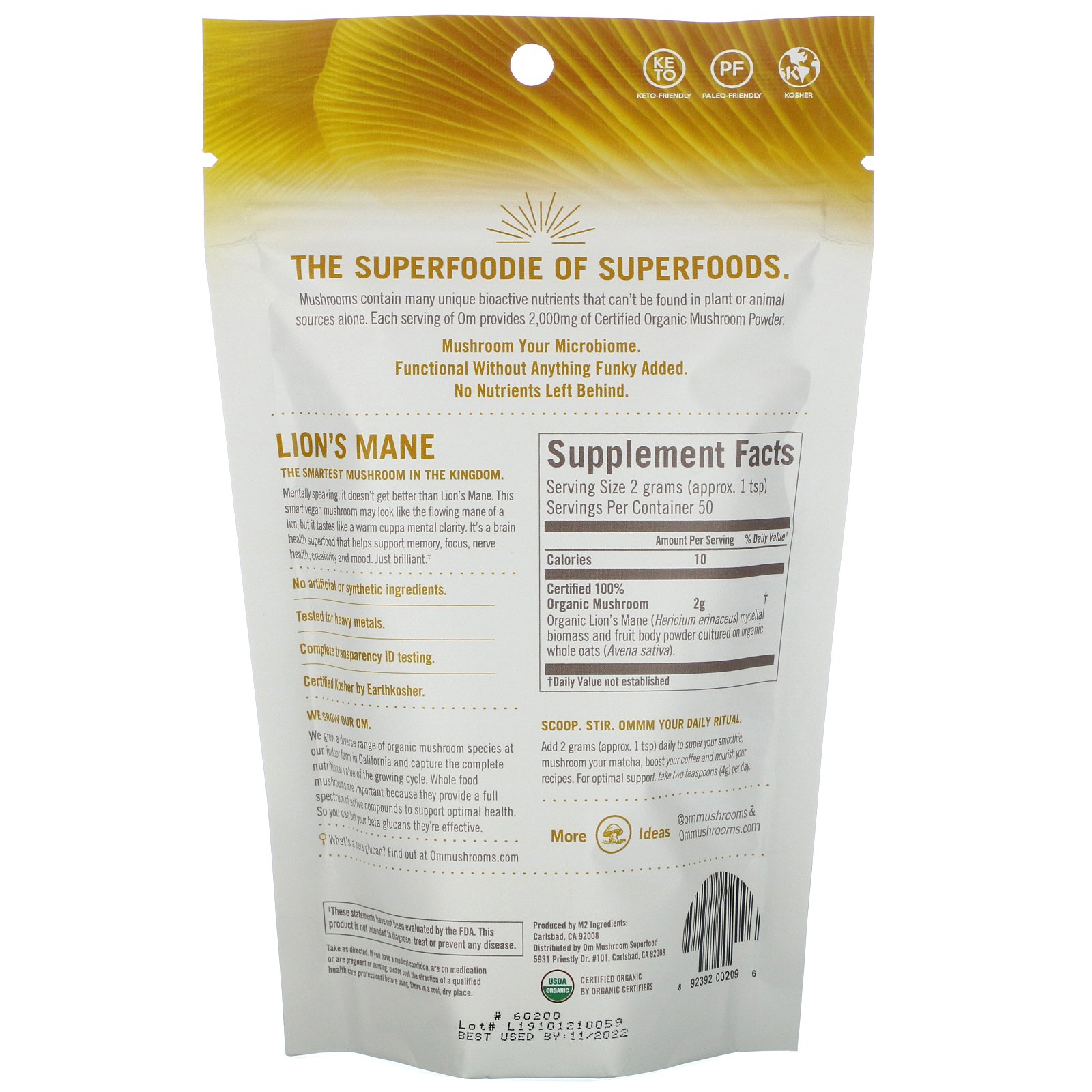 Organic Mushroom Nutrition, Lion's Mane, Certified 100% Organic Mushroom Powder, 3.5 oz (100 g) - Imagem 2