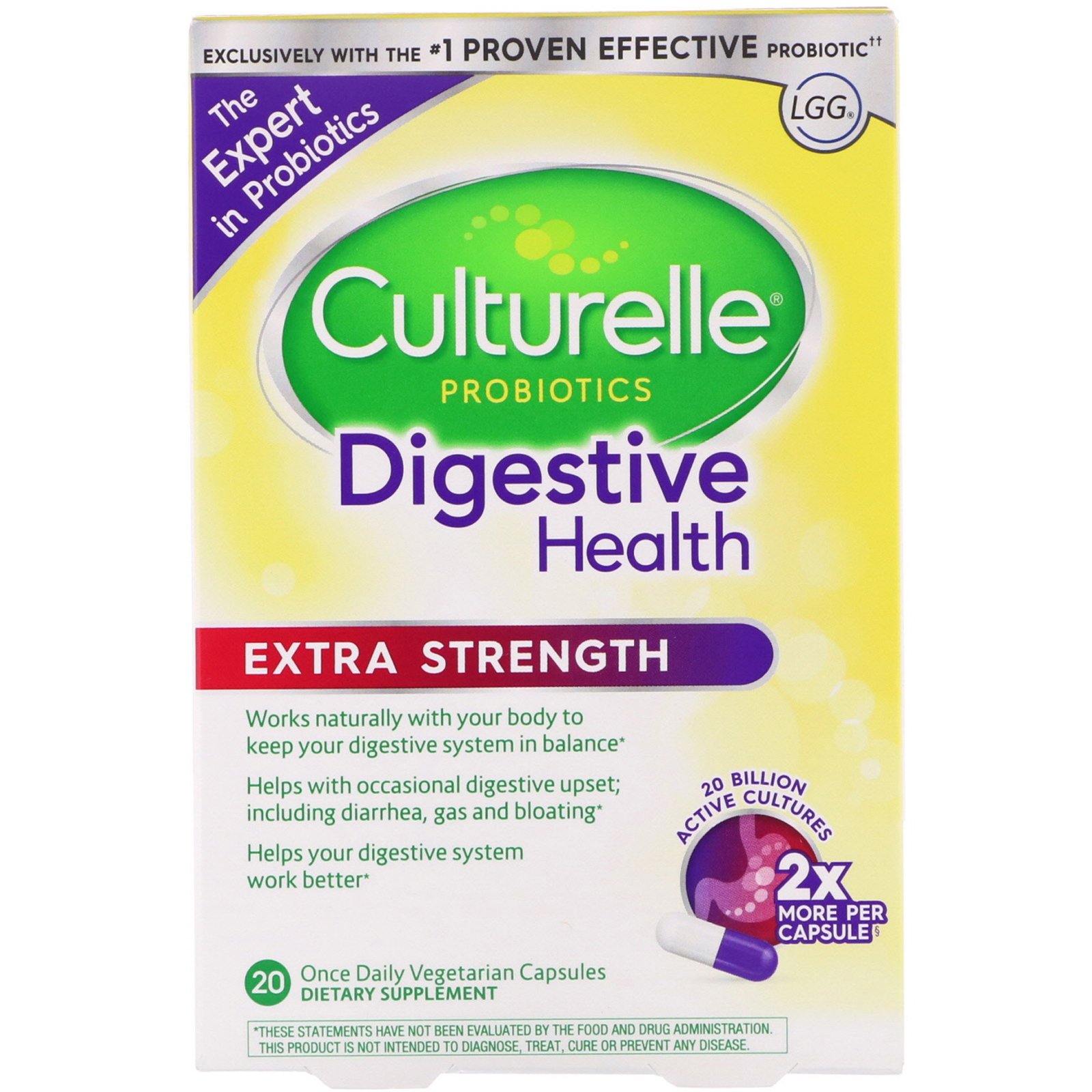 Culturelle, Probióticos, Saúde Digestiva, Força Extra, 20 Cápsulas Vegetais Uma Vez ao Dia