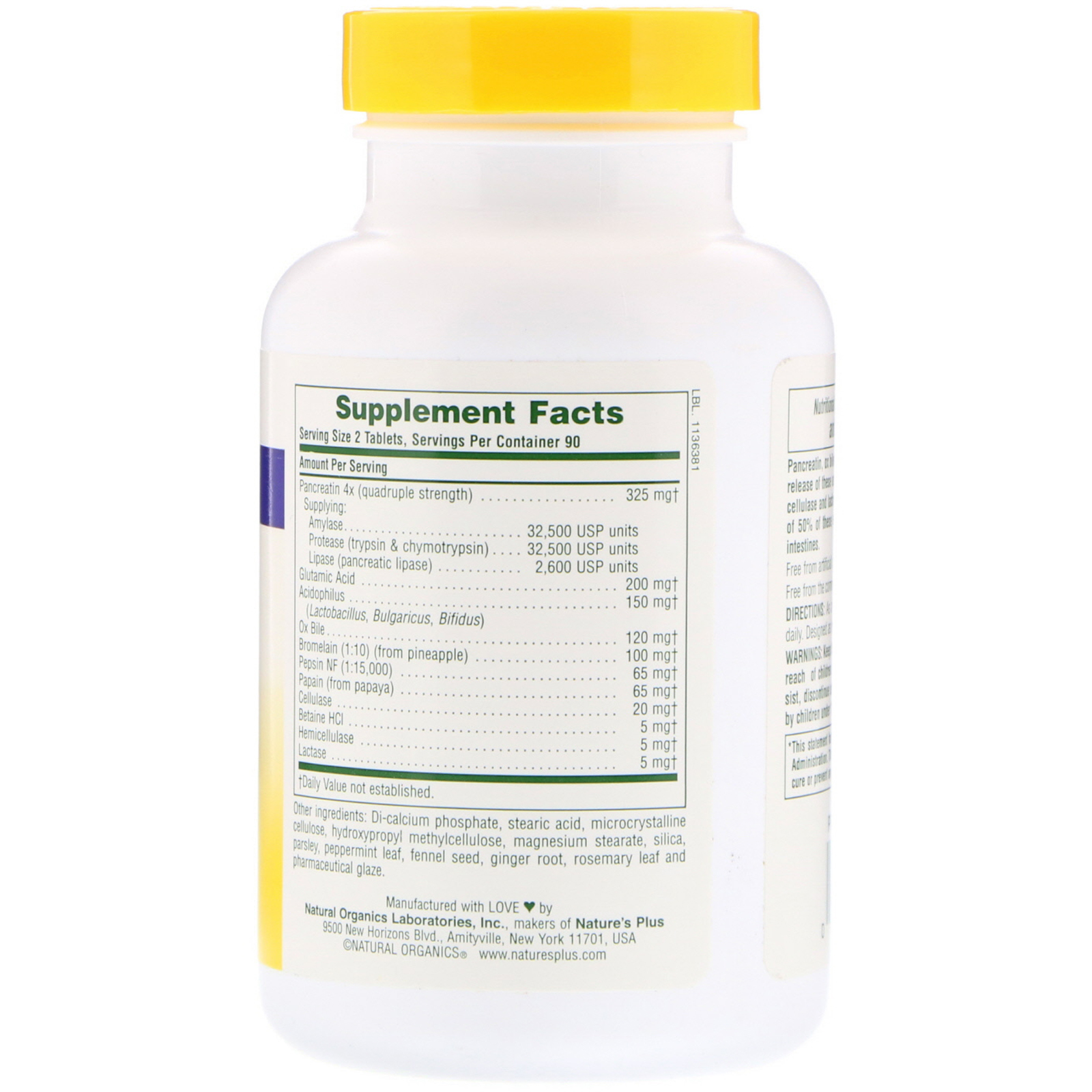 Nature's Plus, Ultra-Zyme Potência Máxima, 180 Comprimidos - Imagem 2