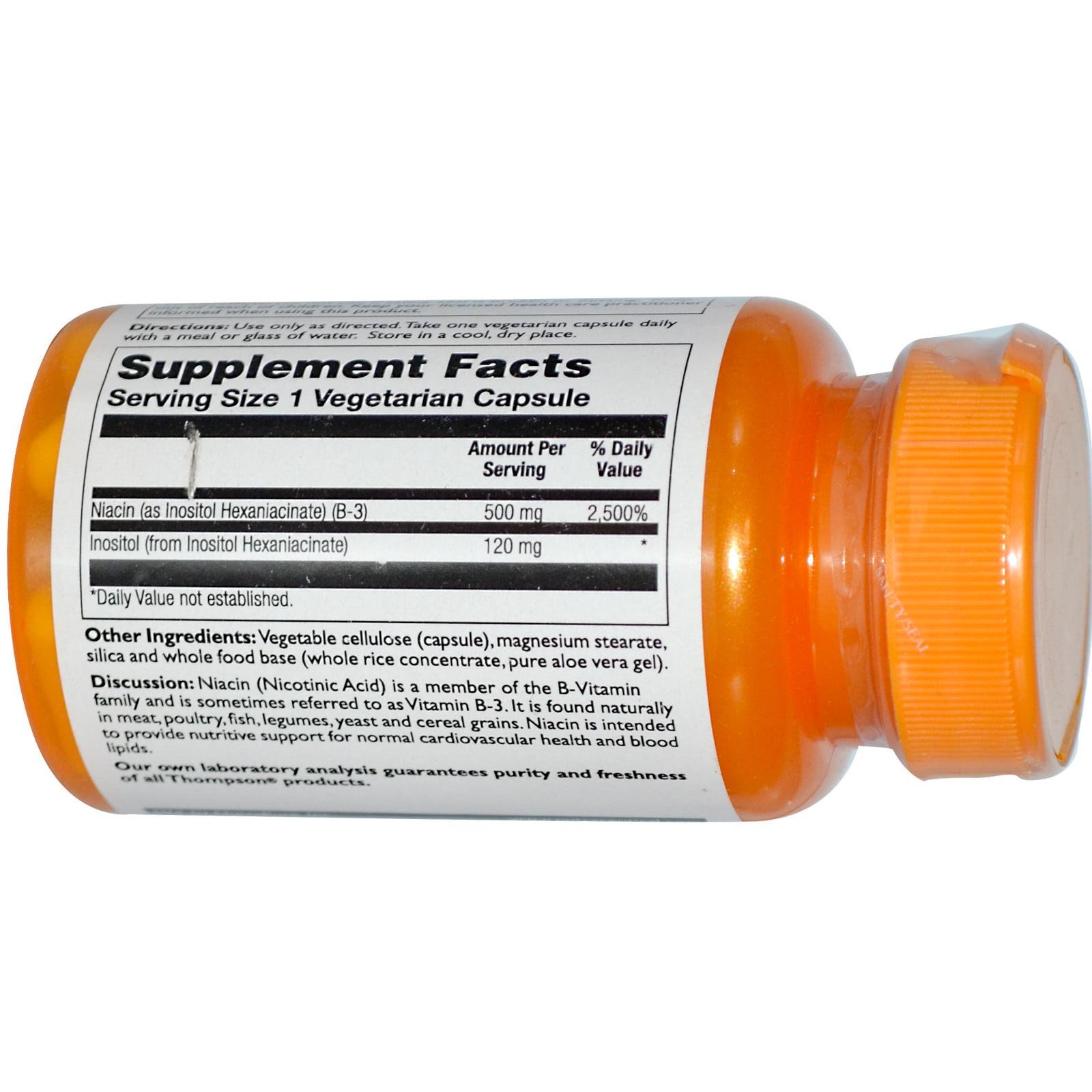 Thompson, No Flush Niacin, 500 mg, 30 Vegetarian Capsules - Imagem 2
