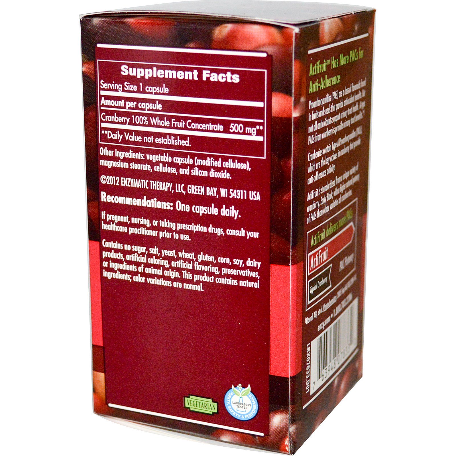 Enzymatic Therapy, ActiFruit Cranberry Supplement, 30 Veg Capsule - Imagem 2