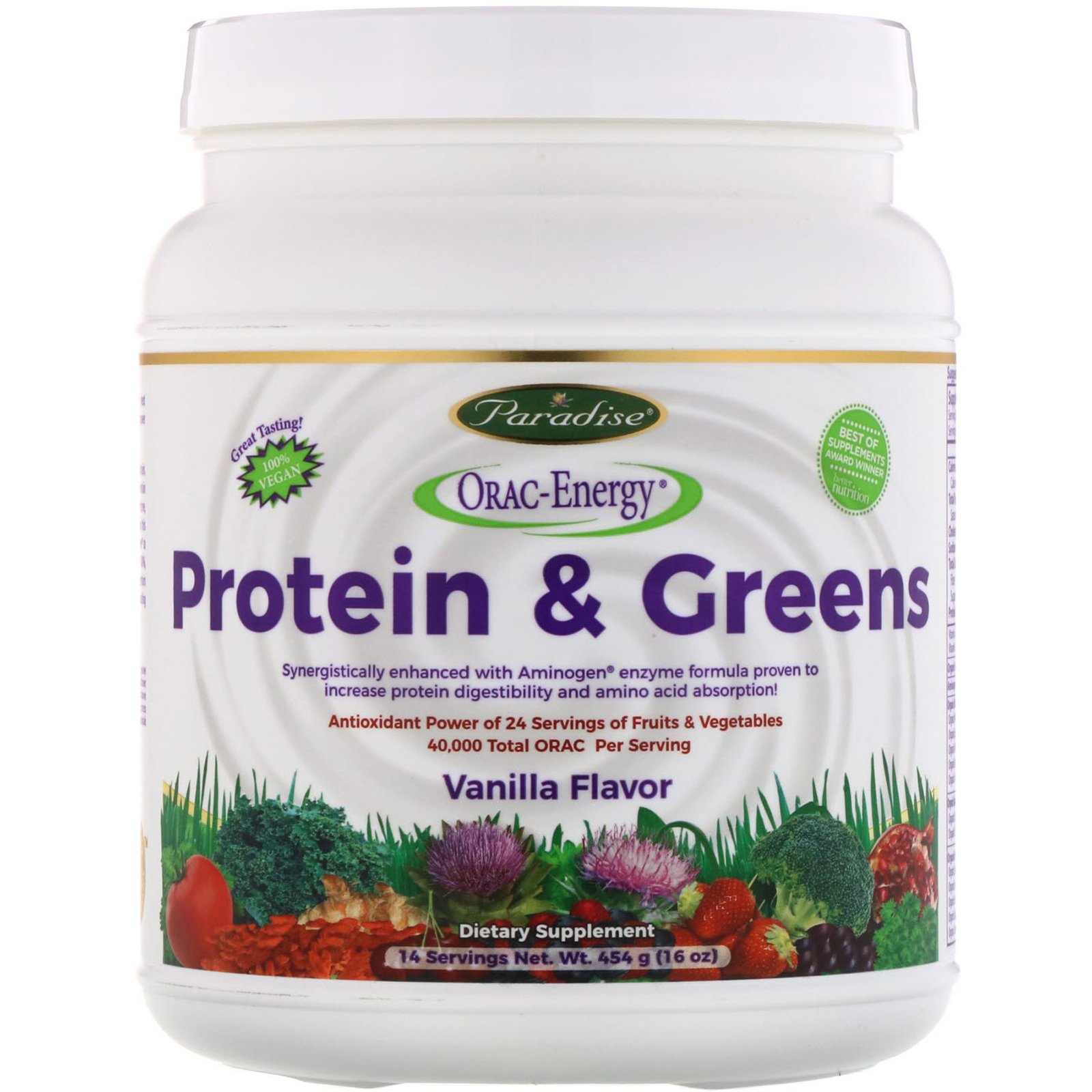 Paradise Herbs, Proteína e Verdes, Sabor Baunilha, 16 oz (454 g)
