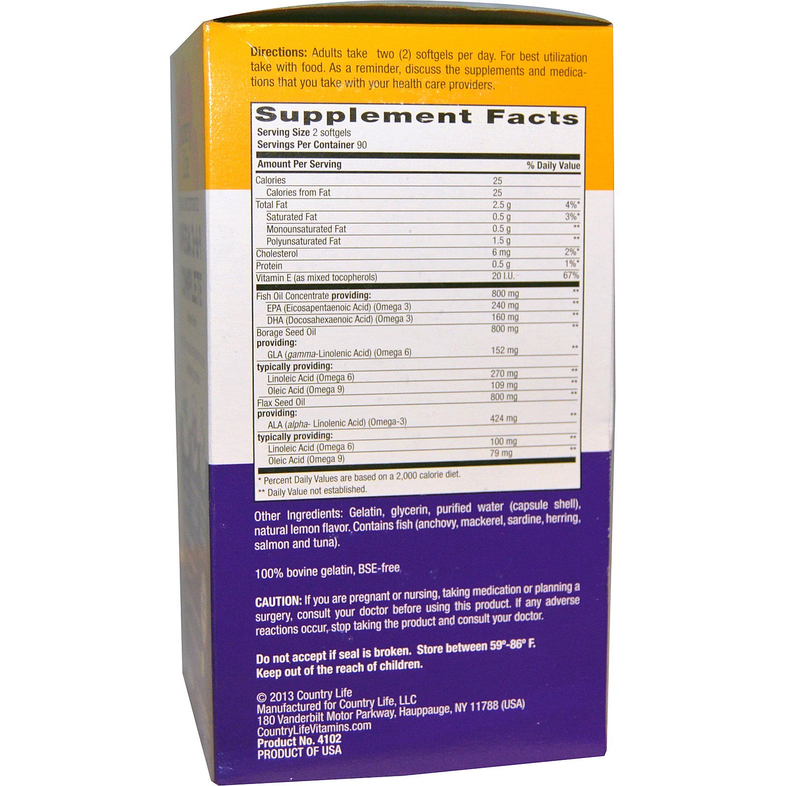 Country Life, Ultra Concentrated Omega 3-6-9 Complete, Natural Lemon, 180 Softgels - Imagem 2