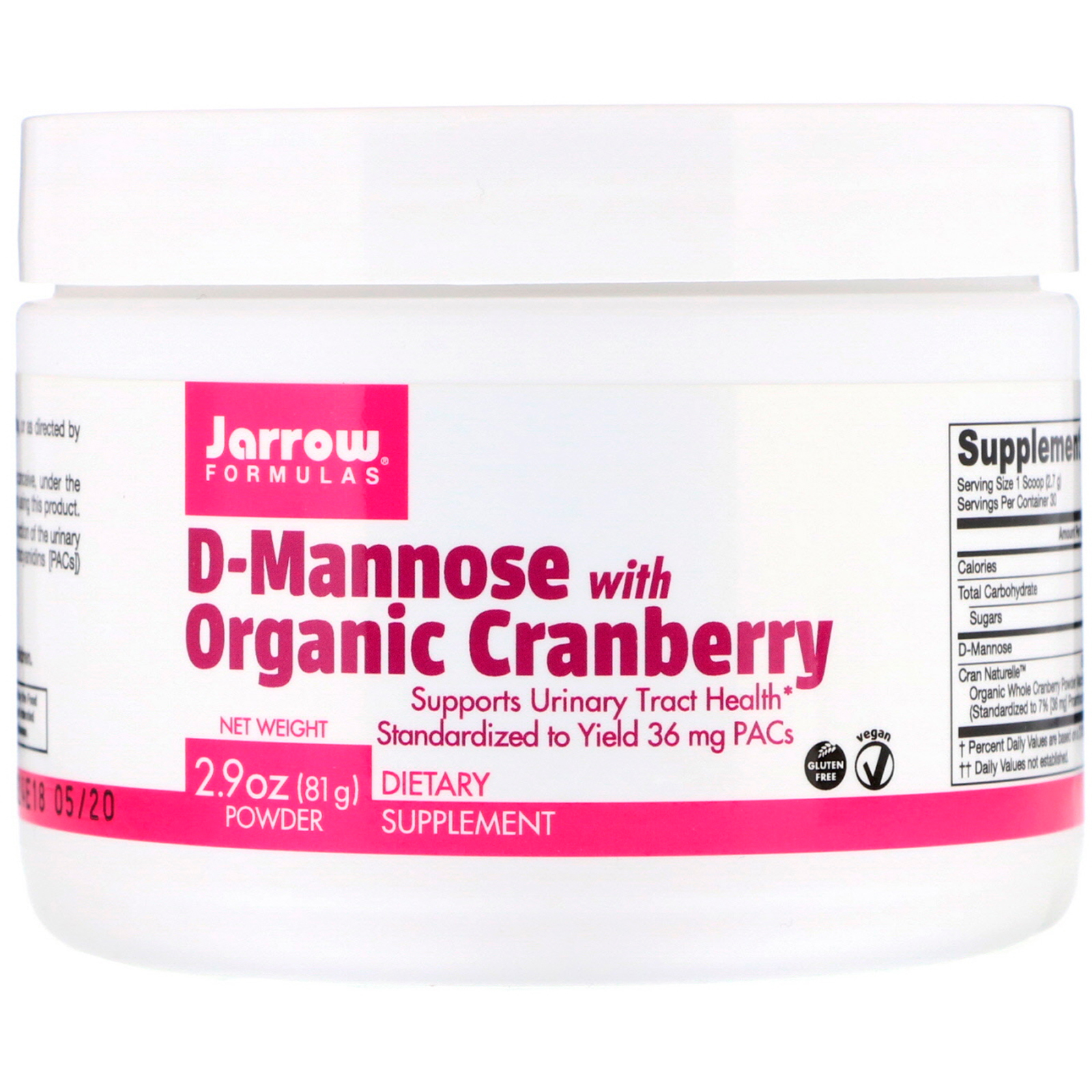 Jarrow Formulas, D-manose, com arando orgânicos, 2,9 onças (81 g)