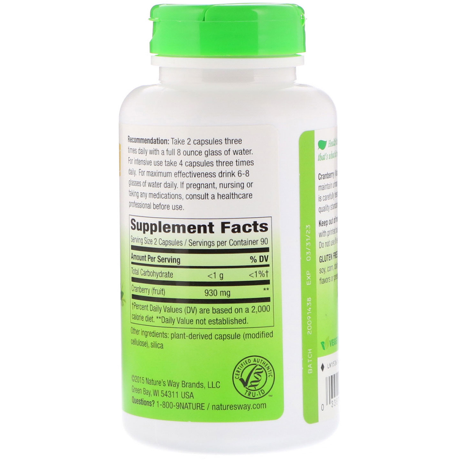 Nature's Way, Cranberry Fruit, 465 mg, 180 Vegetarian Capsules - Imagem 2