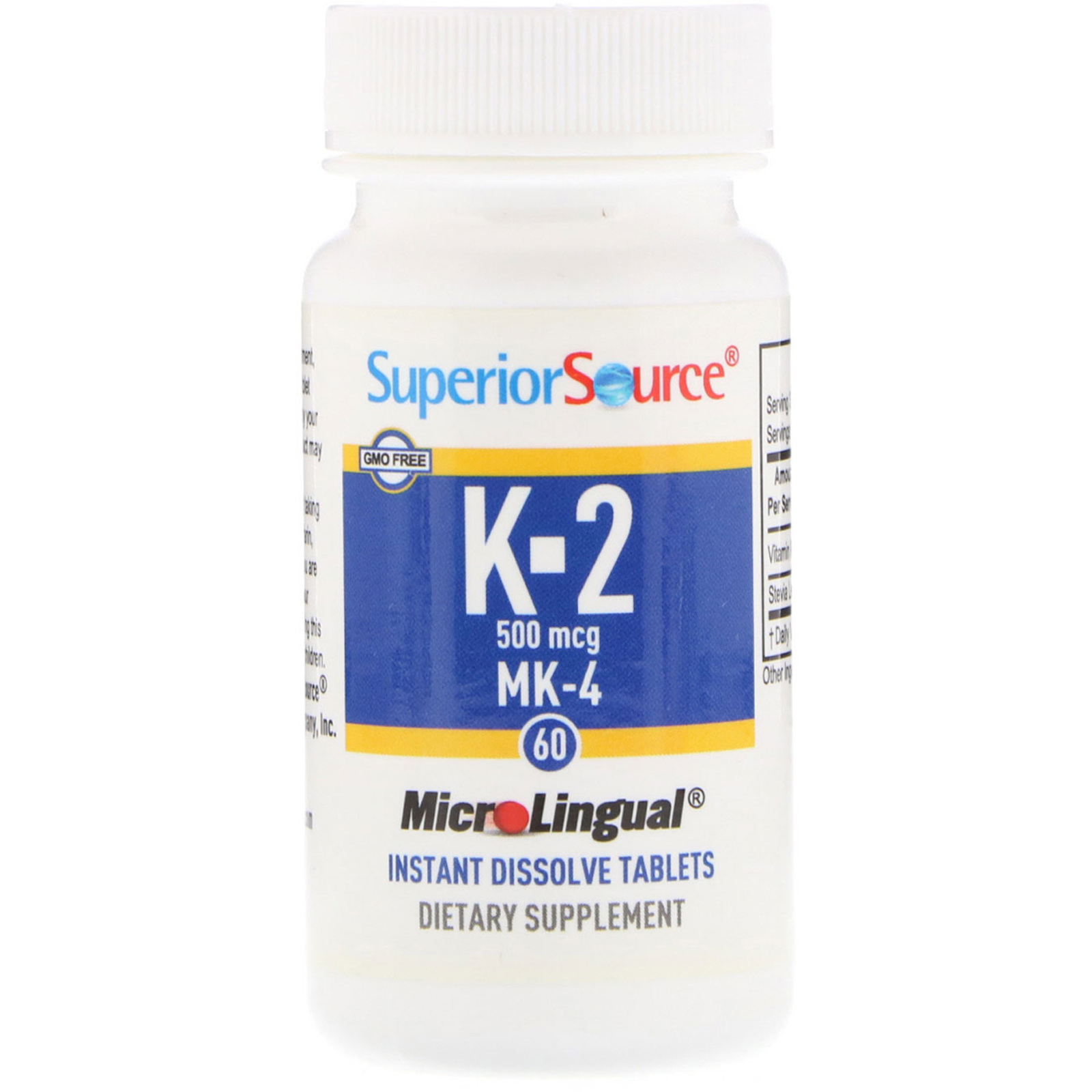 Superior Source, Vitamina K-2, 500 mcg, 60 comprimidos microlinguais solúveis instantâneos - Imagem 3
