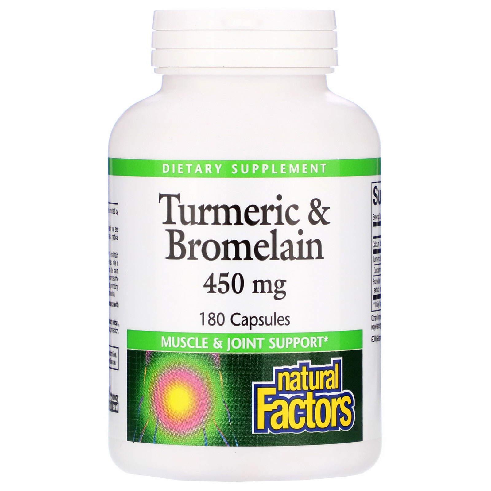 Natural Factors, Cúrcuma e Bromelaína, 450 mg, 180 Cápsulas