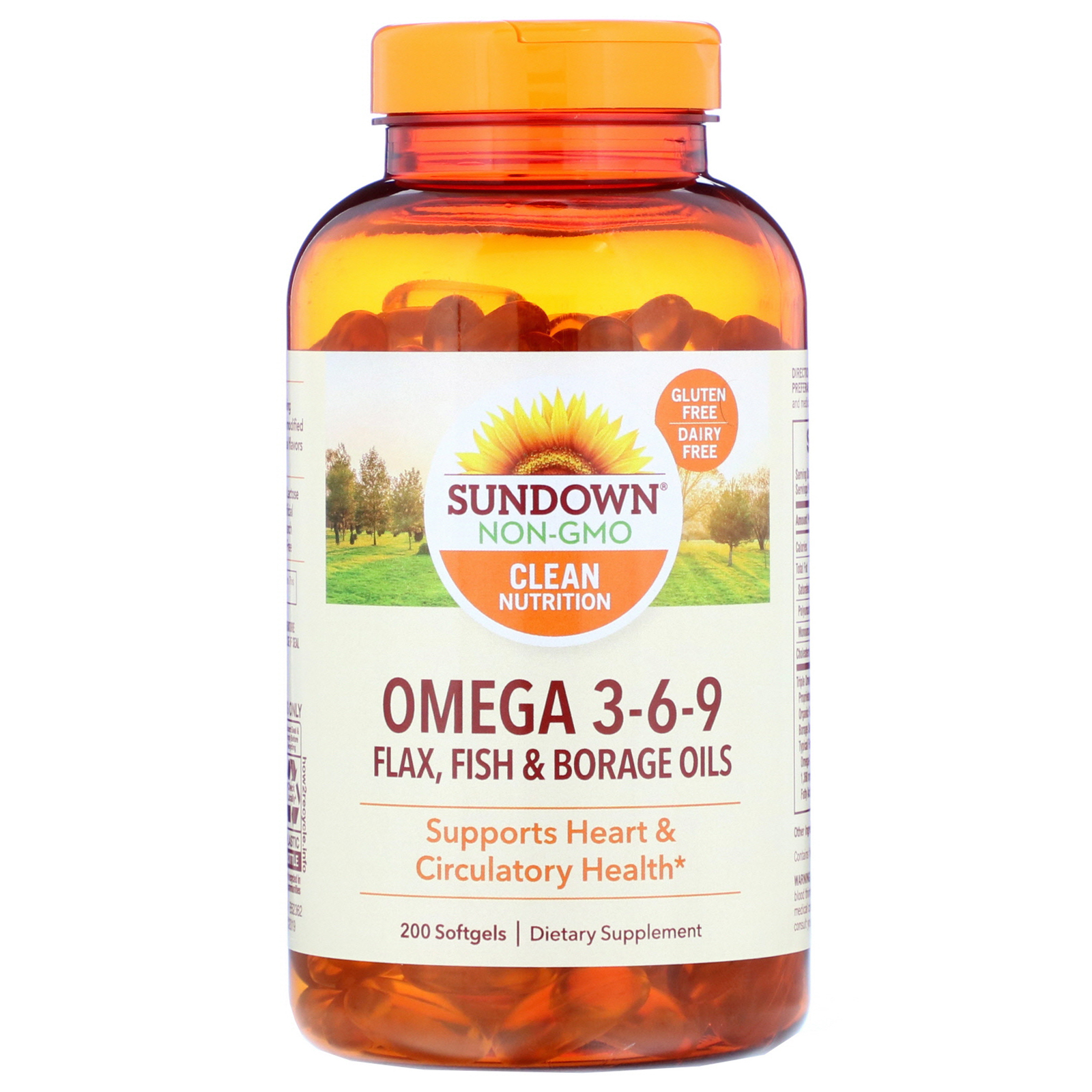 Sundown Naturals, Ômega 3-6-9 Óleo de Linhaça, Peixe e Óleos de Borragem, 200 Cápsulas Softgel
