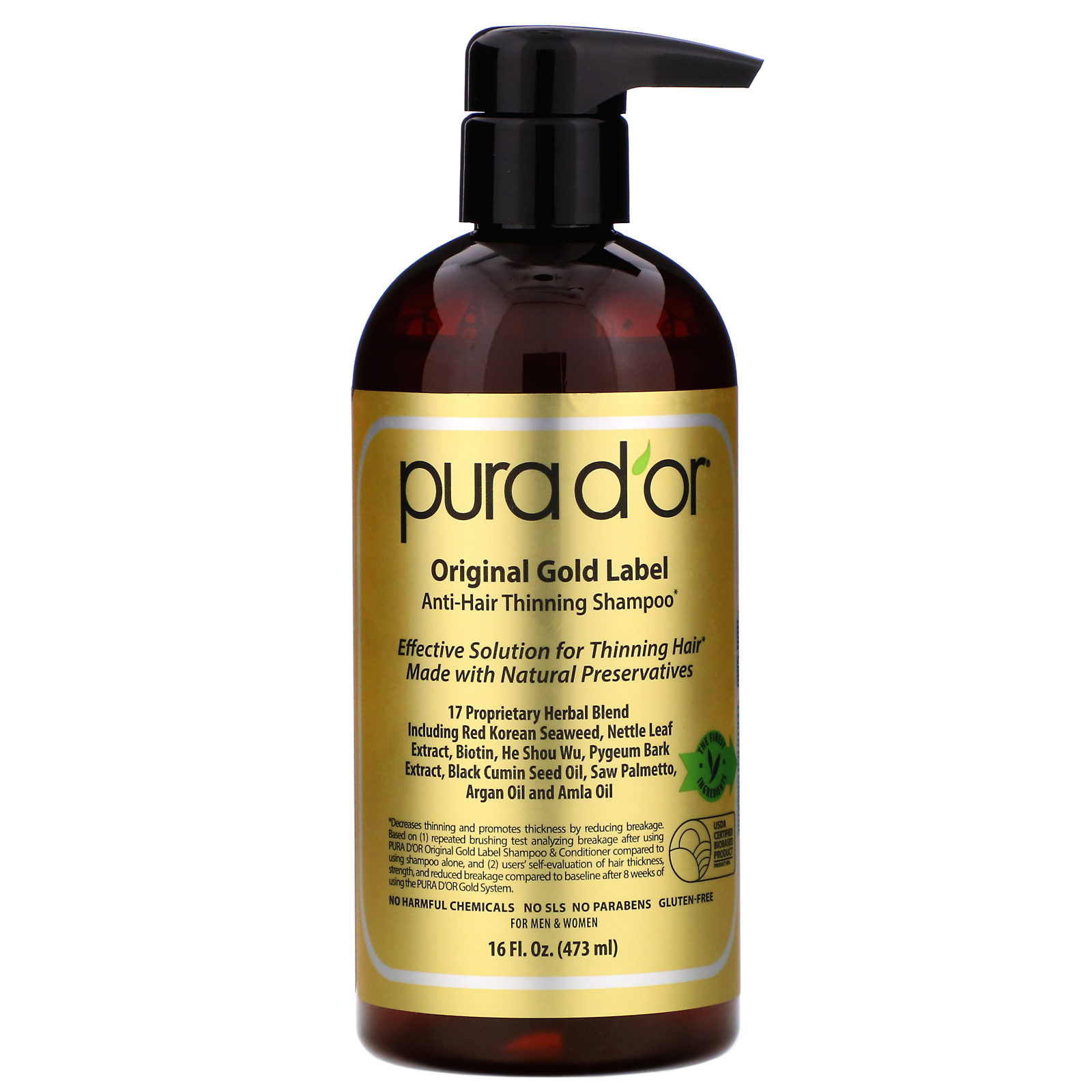 Pura D'or, Shampoo Contra a Queda de Cabelos, 473 ml (16 fl oz)