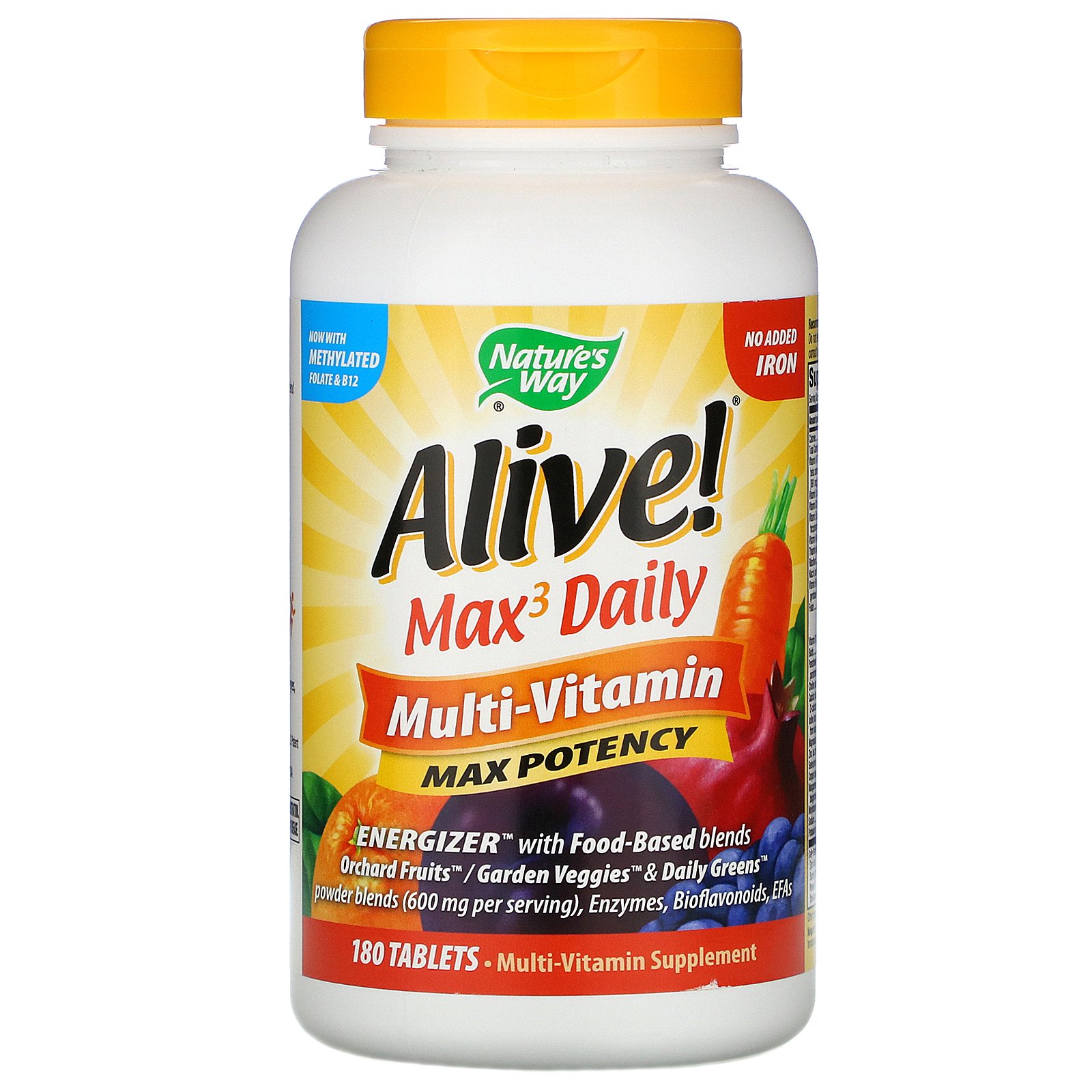 Nature's Way, Alive! Max3 Daily, Multivitamínico, Sem Adição de Ferro, 180 Comprimidos