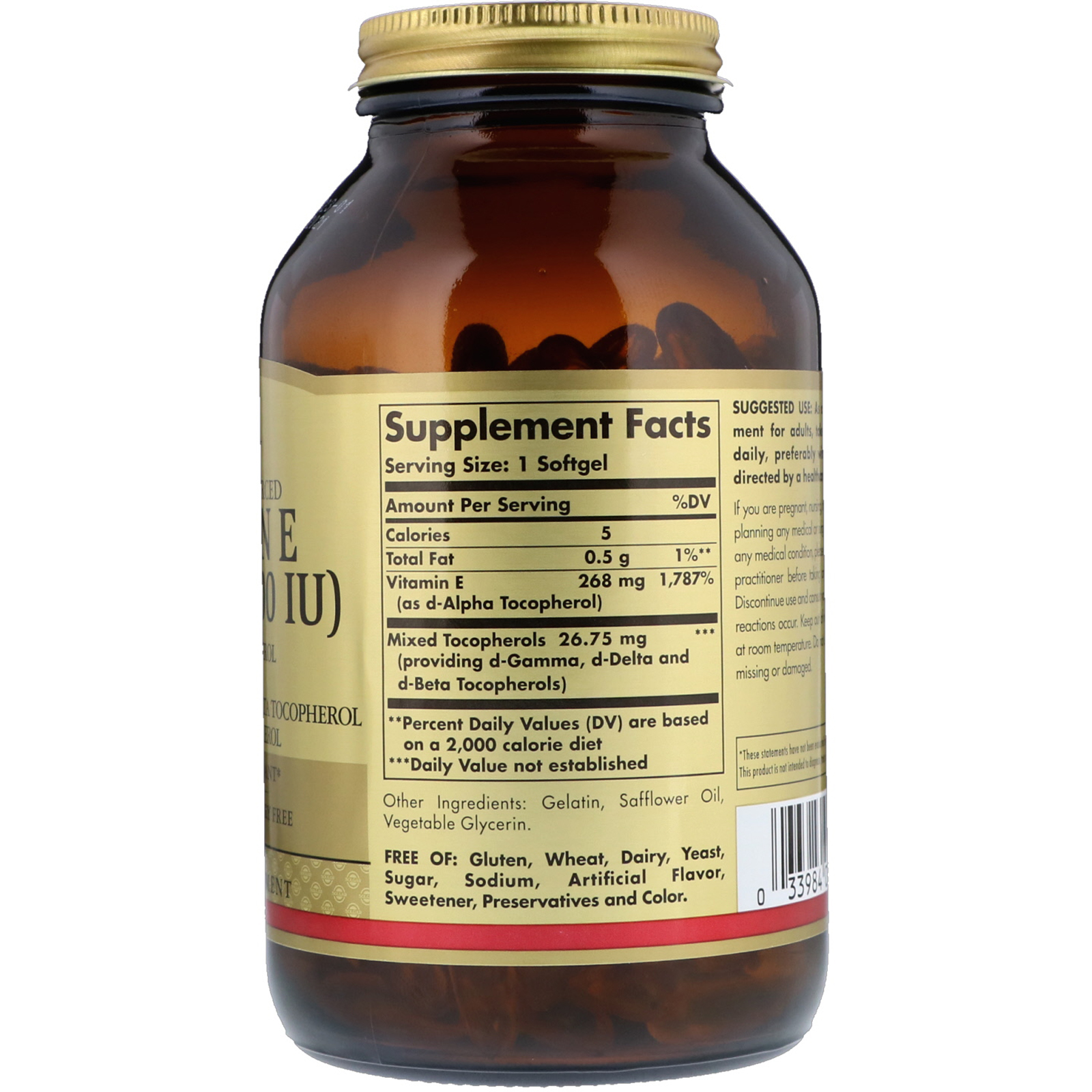 Solgar, Vitamina E de Origem Natural, 268 mg (400 UI), 250 Cápsulas Softgel - Imagem 2