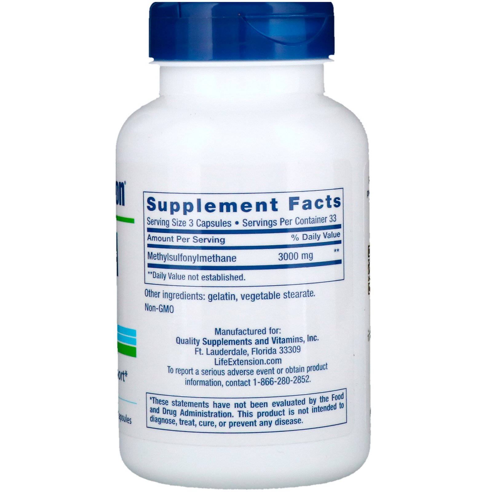 Life Extension, MSM, 1000 mg, 100 Cápsulas - Imagem 2