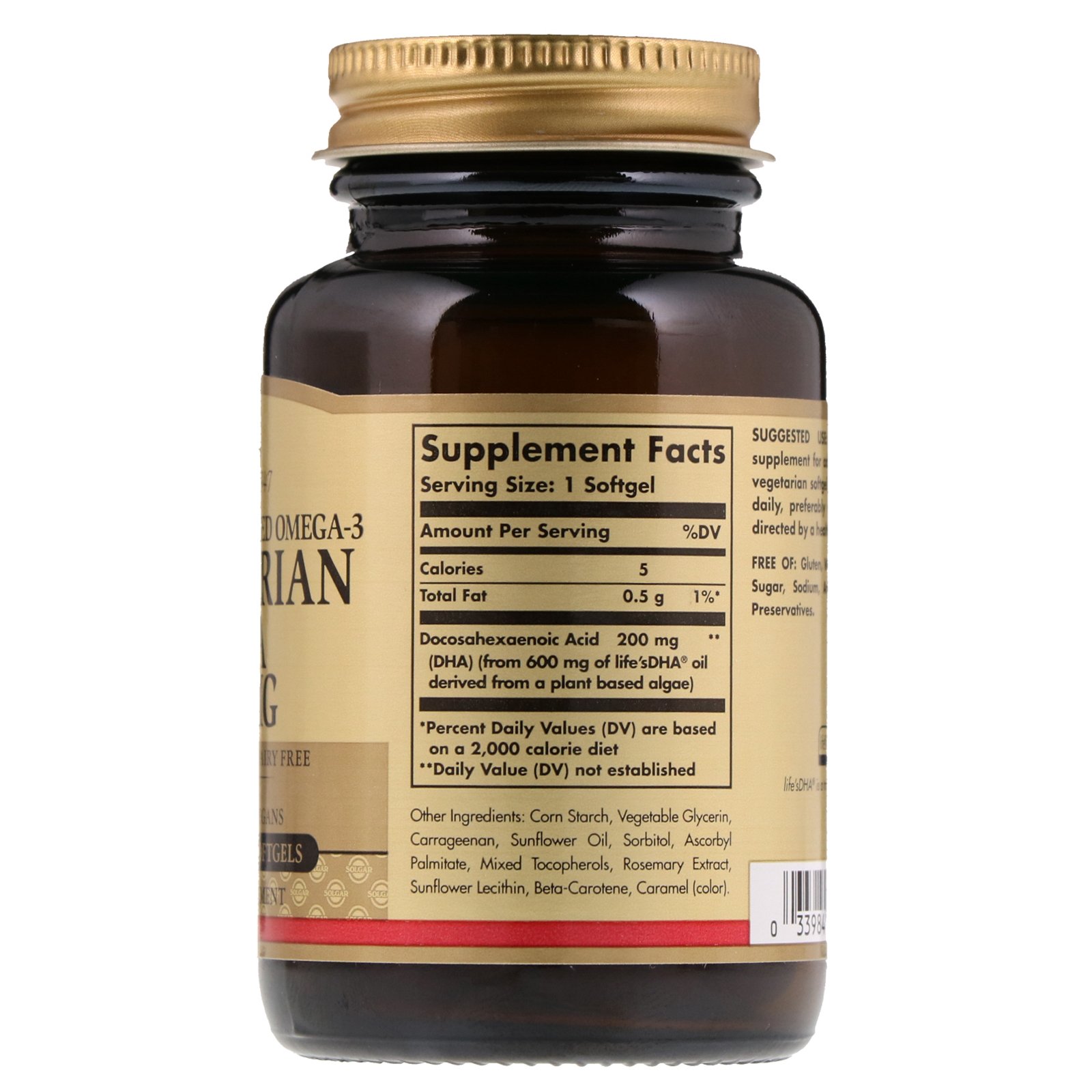 Solgar, Ômega 3 de Fonte Natural, DHA Vegetariano, 200 mg, 50 Cápsulas Gelatinosas Vegetarianas - Imagem 2