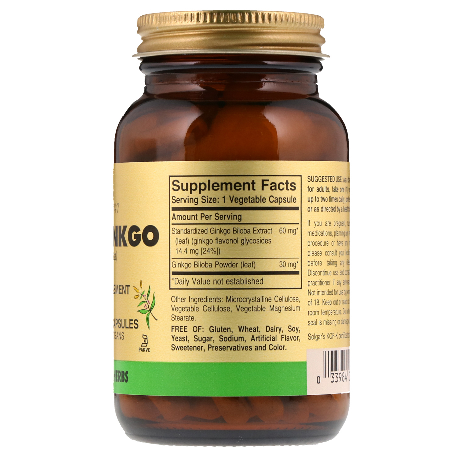 Solgar, Super Ginkgo, 120 Cápsulas Vegetais - Imagem 2