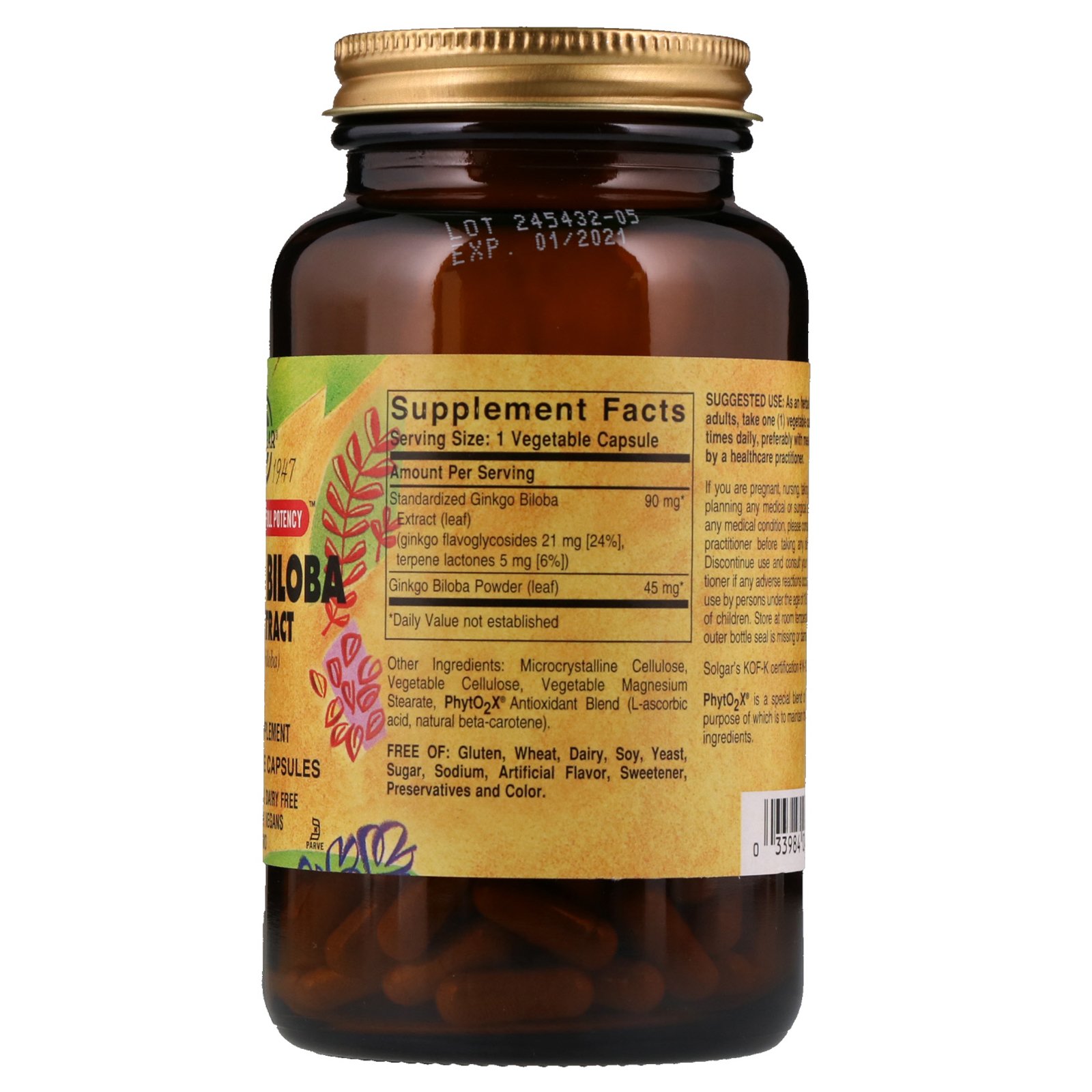 Solgar, Extrato de Folha de Ginkgo Biloba, 180 Cápsulas Vegetais - Imagem 2