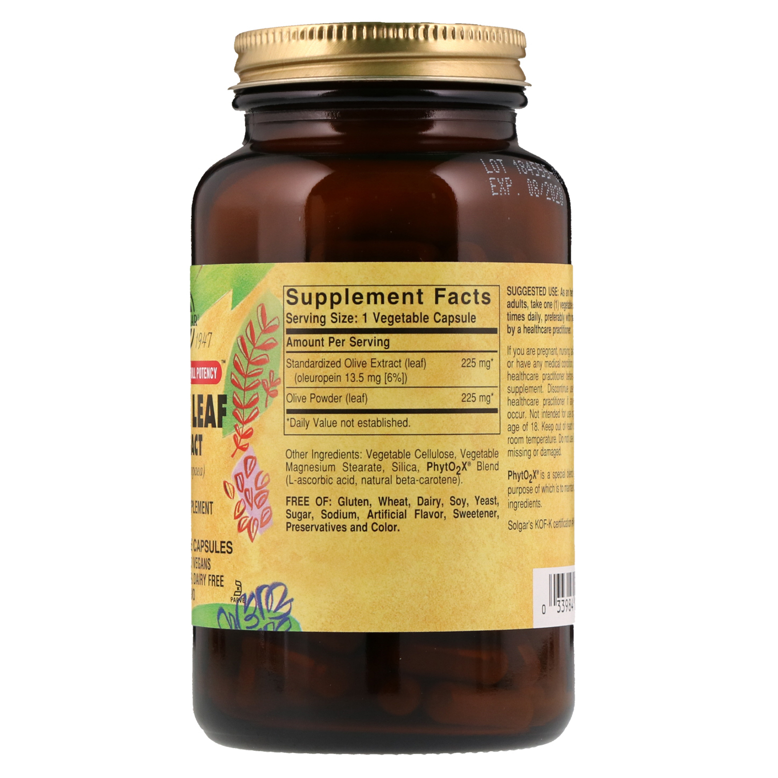 Solgar, Olive Leaf Extract, 180 Vegetable Capsules - Imagem 2