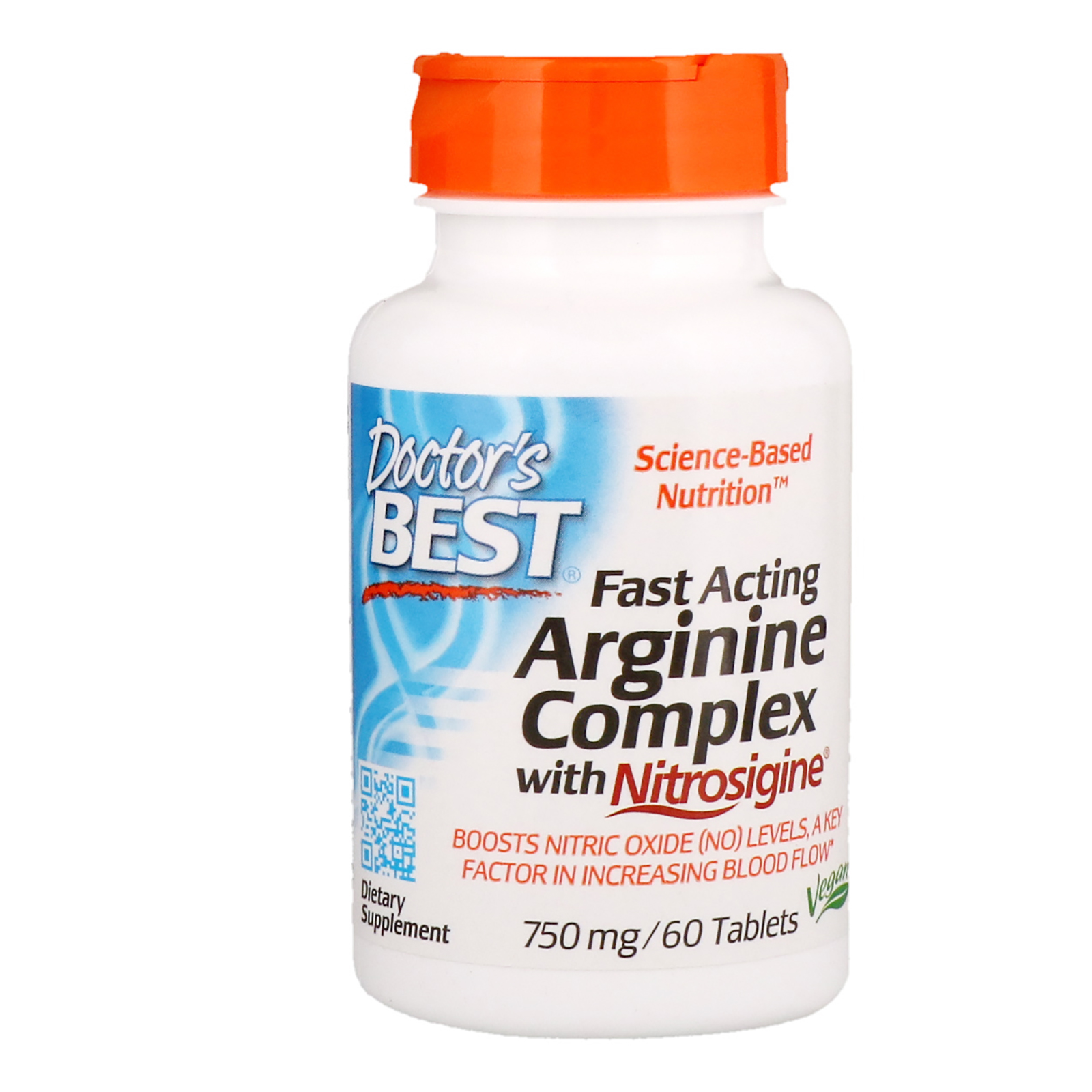 Doctor's Best, Complexo de Arginina de Ação Rápida com Nitrosigina, 75 mg, 60 Comprimidos