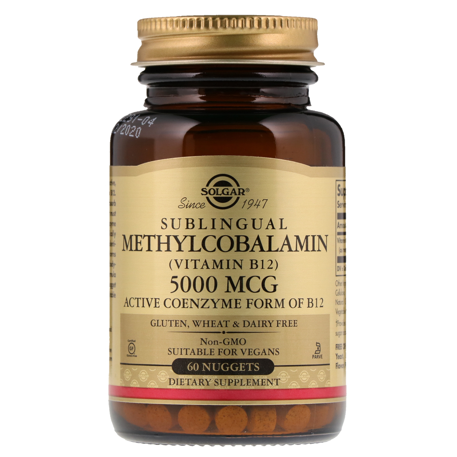 Solgar, Metilcobalamina Sublingual (vitamina B12), 5.000 mcg, 60 Pepitas