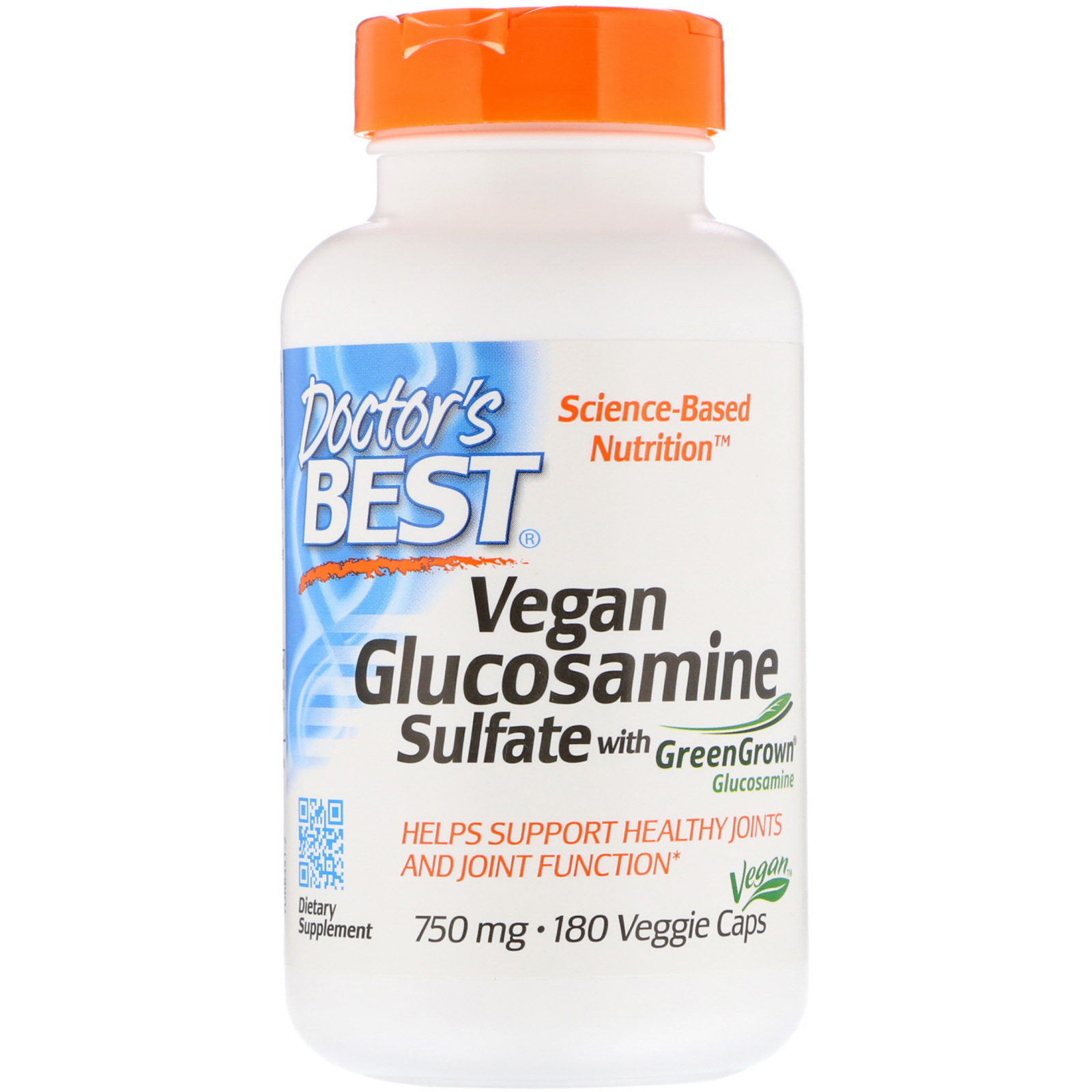 Doctor's Best, Sulfato de Glucosamina Vegano com Glucosamina GreenGrown, 750 mg, 180 Cápsulas Vegetarianas