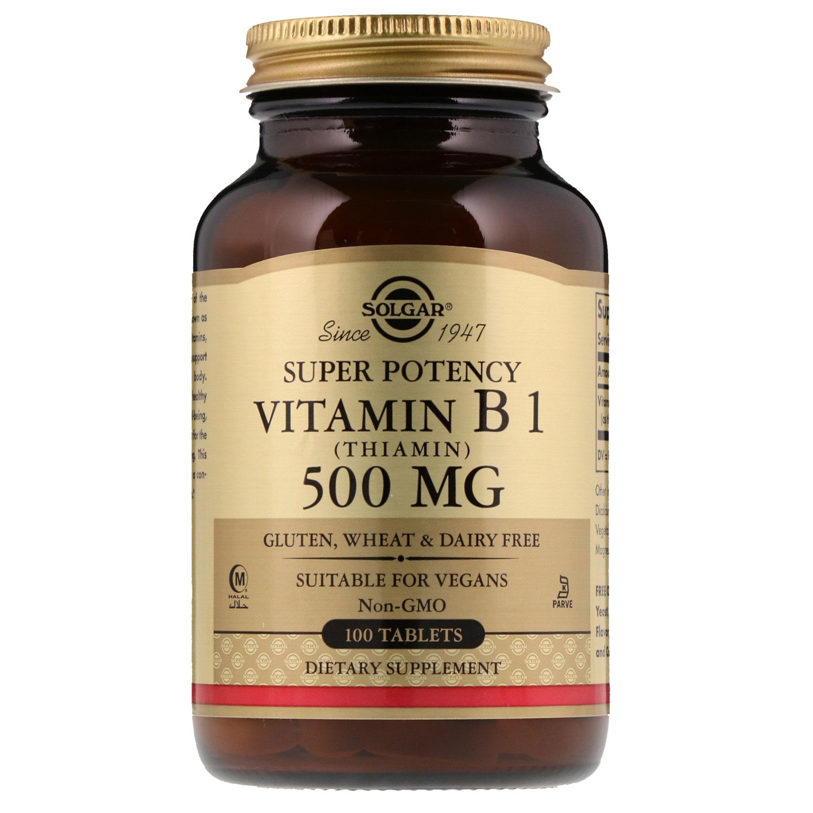 Solgar, Vitamina B1 (Tiamina), 500 mg, 100 Comprimidos
