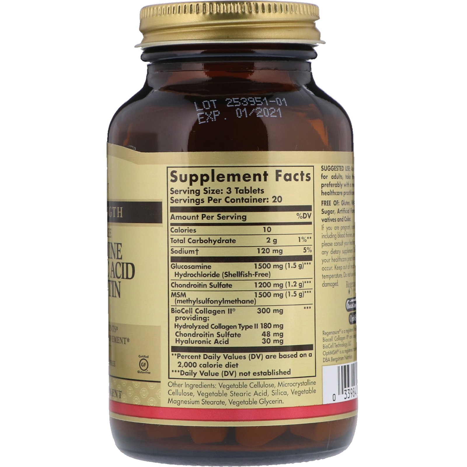 Solgar, Glucosamina, Ácido Hialurônico, Condroitina, MSM, 60 Comprimidos - Imagem 2