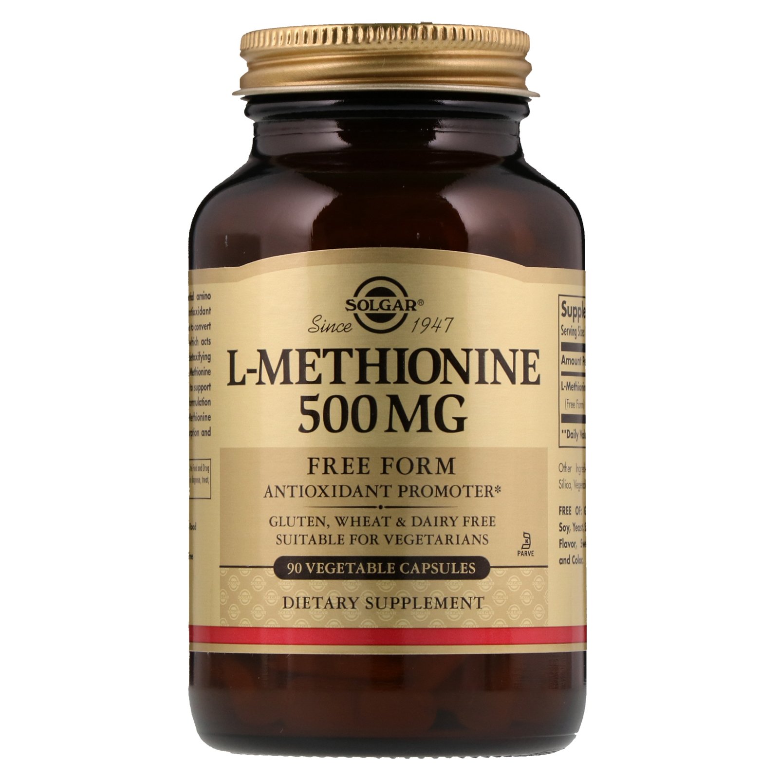 Solgar, L-metionina, 500 mg, 90 Cápsulas Vegetais