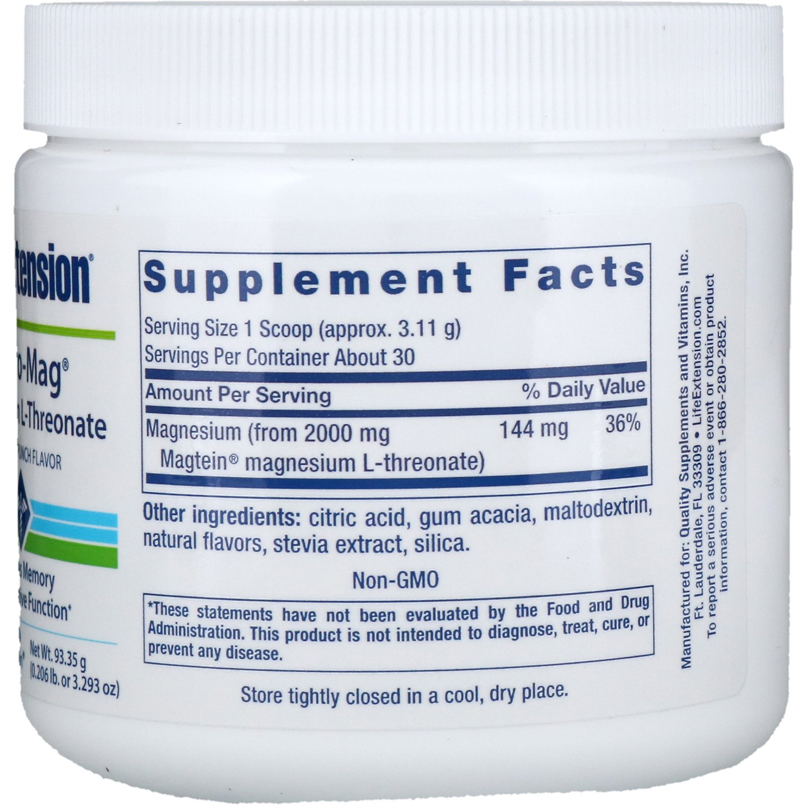 Life Extension, Neuro-Mag, L-Treonato de Magnésio, Sabor Ponche Tropical, 93,35 g (3,293 oz) - Imagem 2