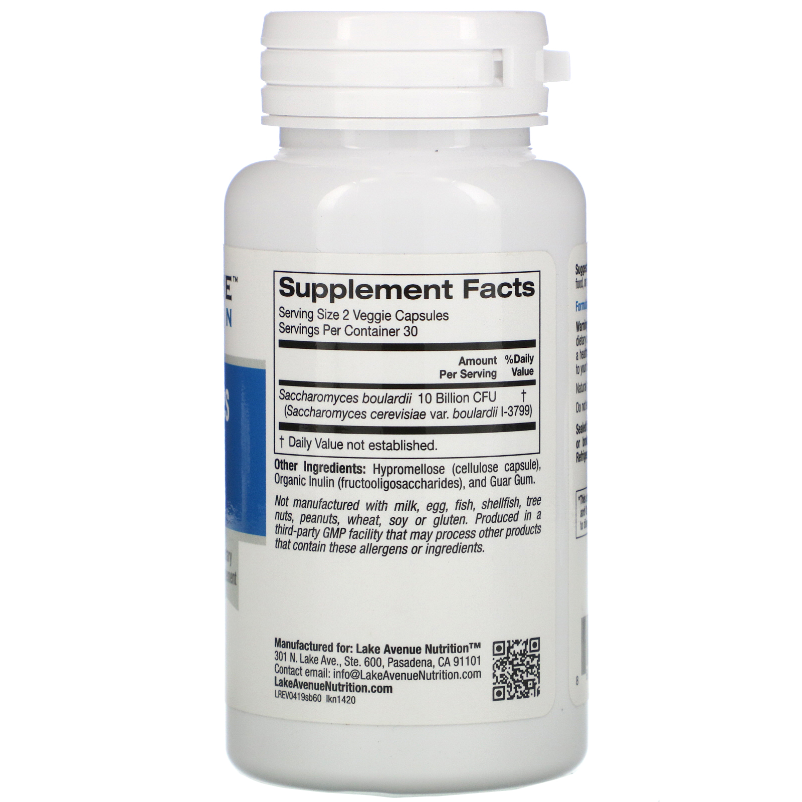 Lake Avenue Nutrition, Saccharomyces Boulardii, Levedura probiótica, 10 bilhões de UFCs, 60 cápsulas vegetais - Imagem 2