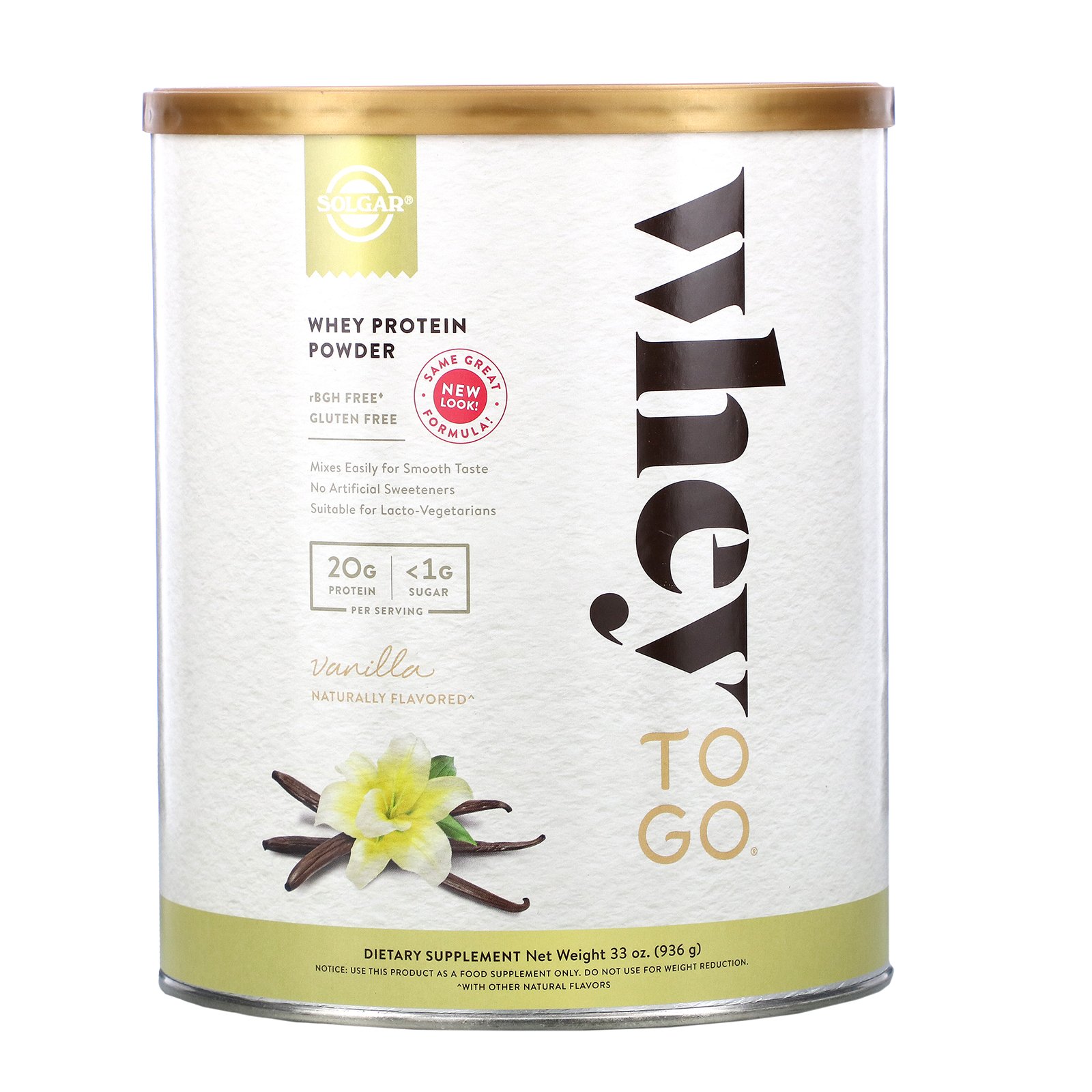 Solgar, Whey To Go, Whey Protein Powder, Baunilha, 936 g (33 oz)